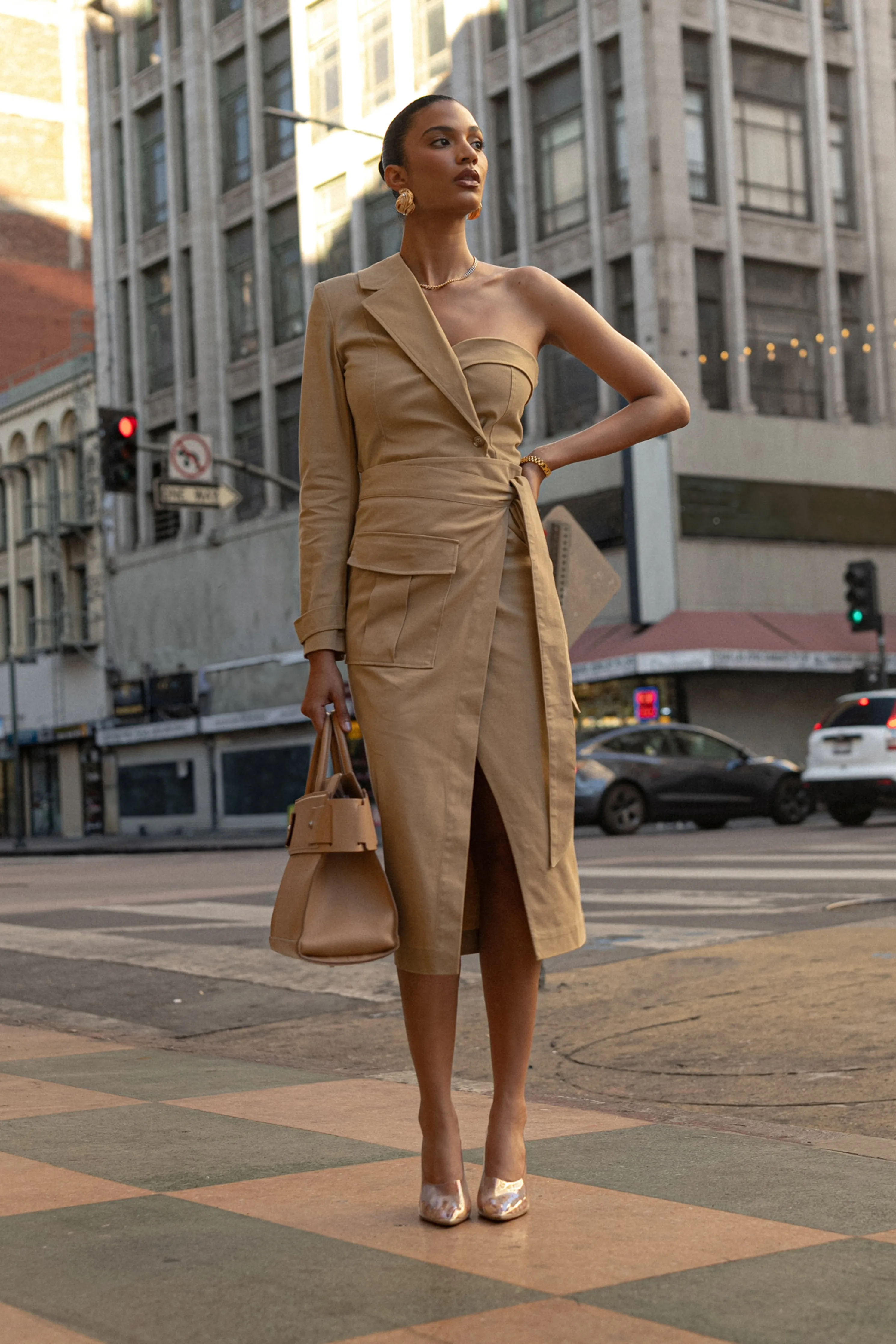 Khaki Amal One Shoulder Top