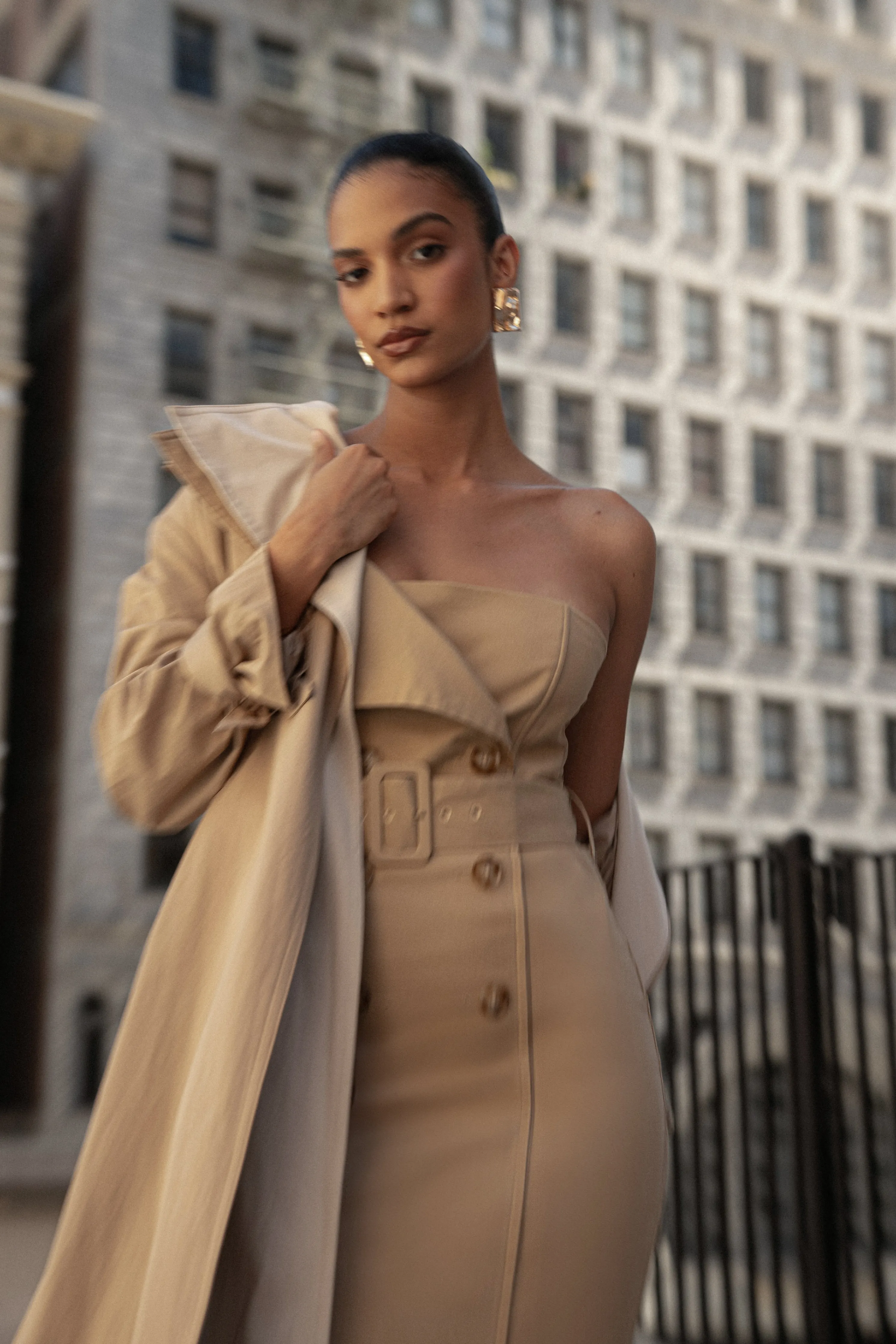 Khaki Asymmetric Belted Midi Dress