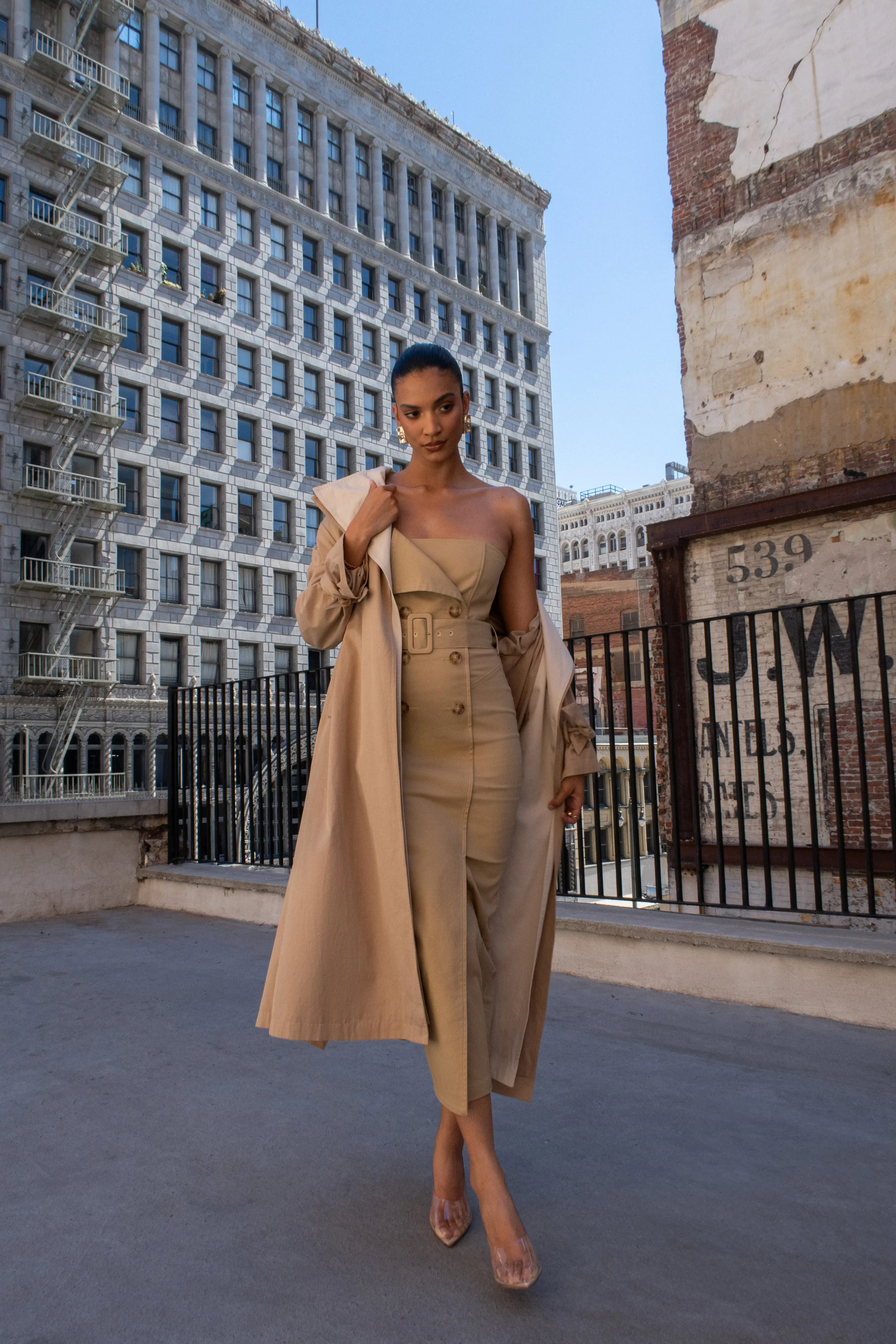 Khaki Asymmetric Belted Midi Dress