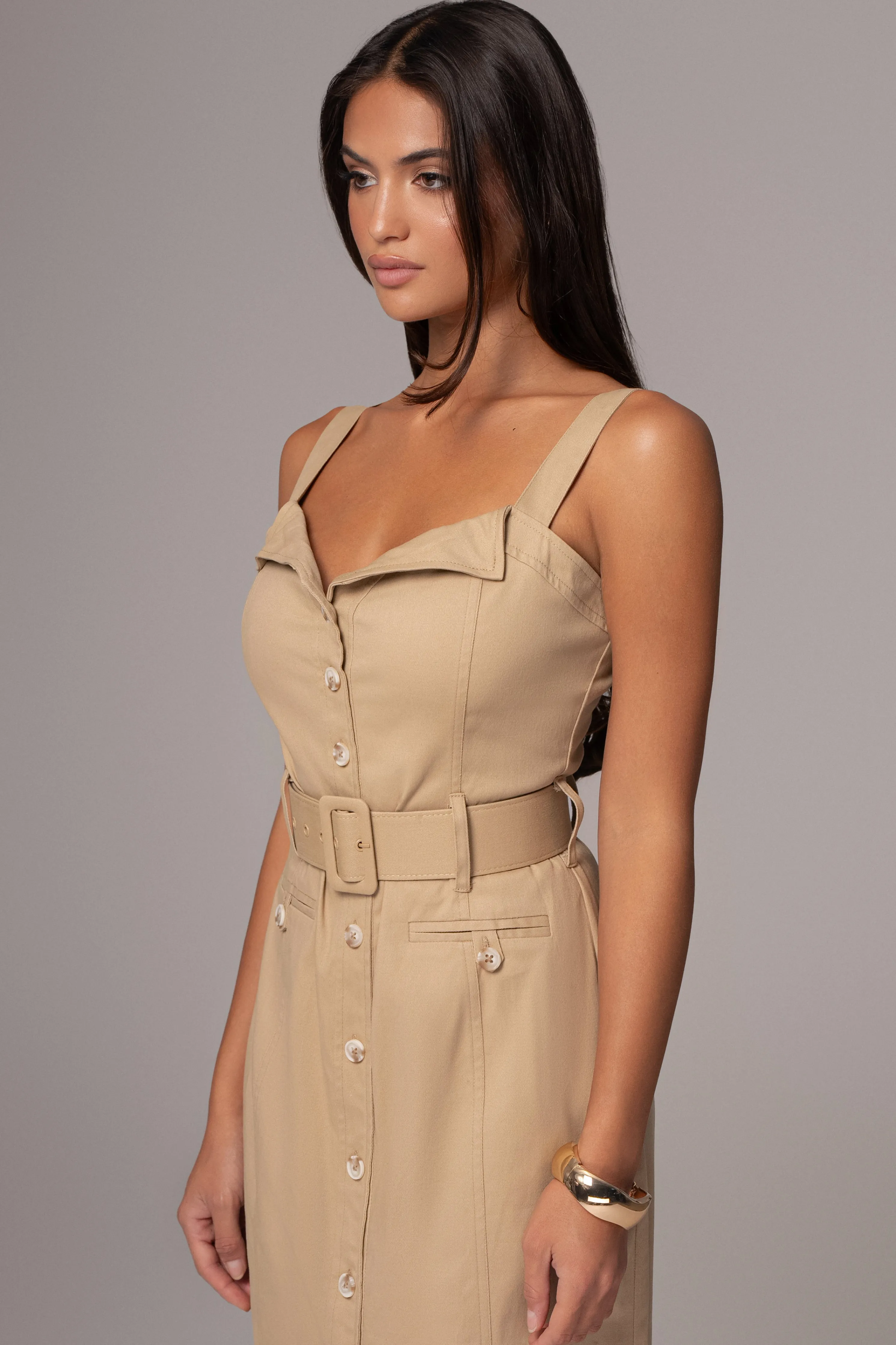 Khaki Forever Summer Belted Dress
