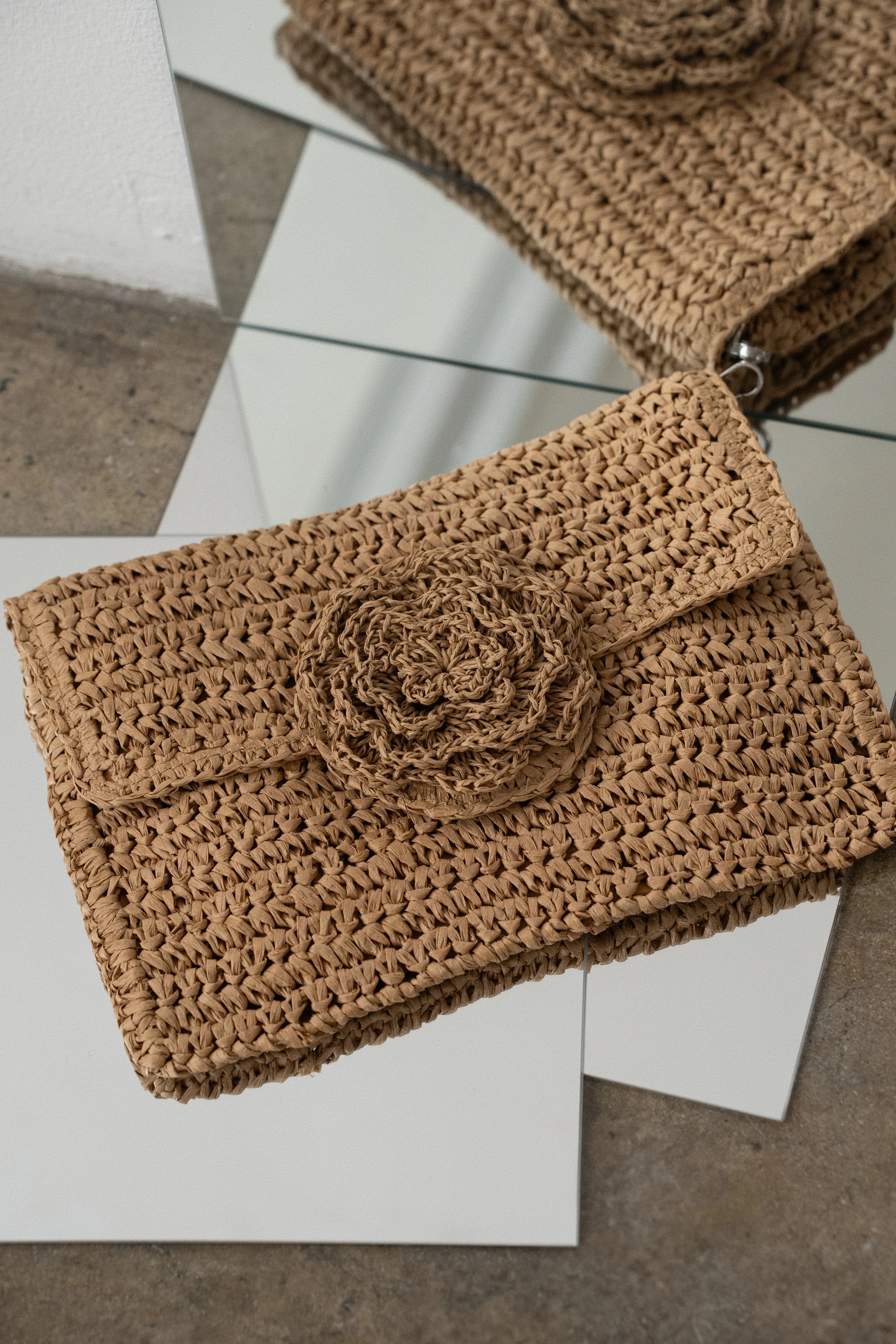 Khaki Woven Rose Clutch