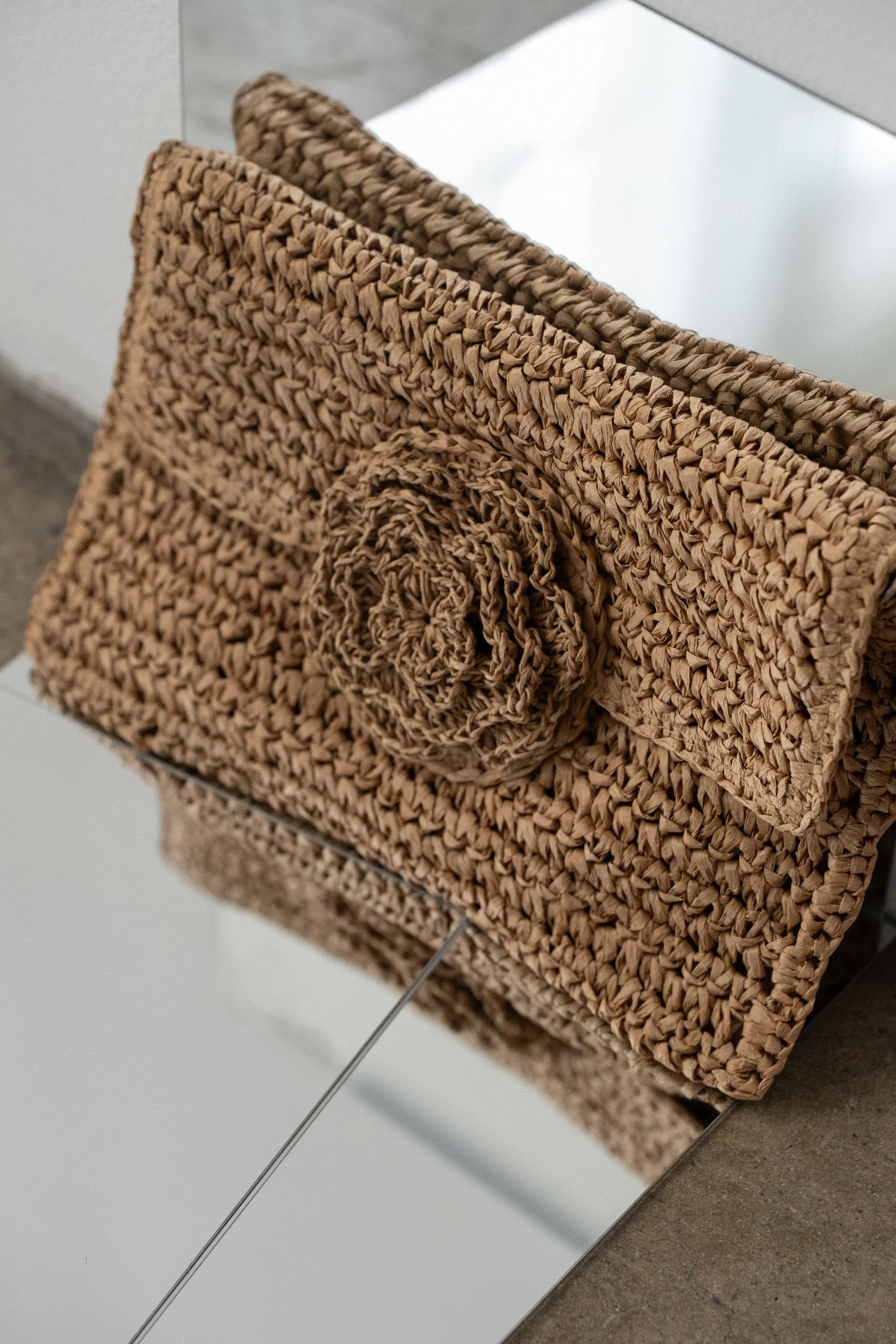 Khaki Woven Rose Clutch