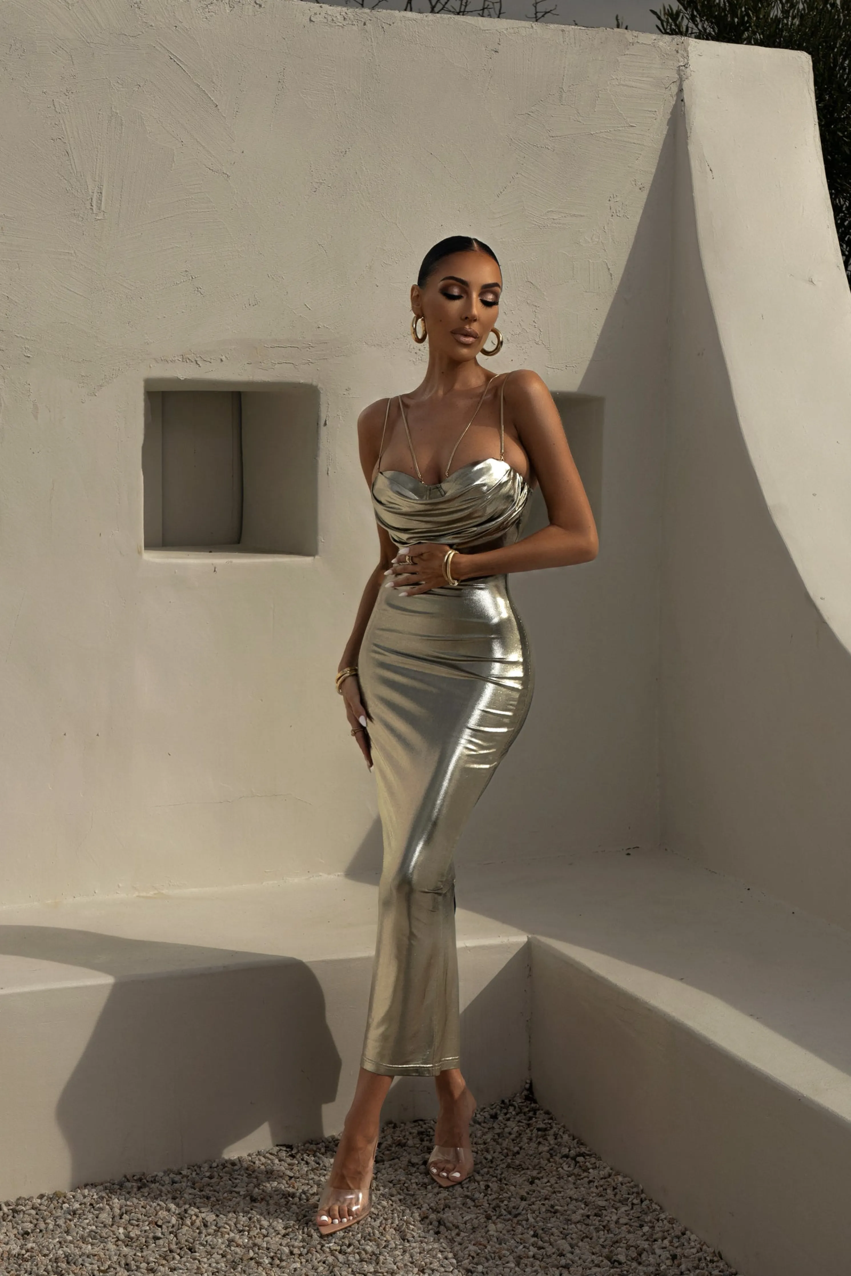 Light Gold Visions Of You Midi Dress