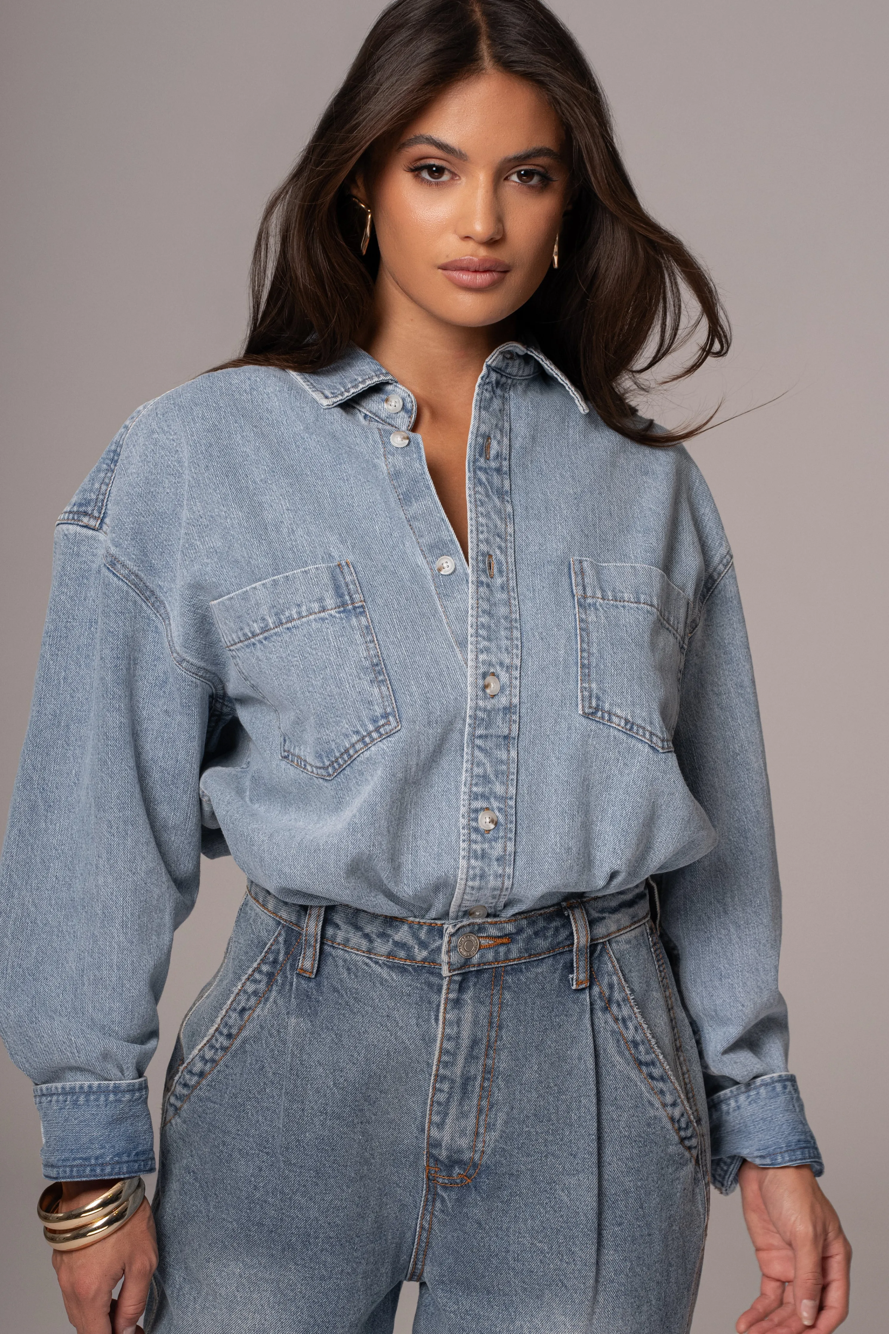 Light Wash Denim Brandi Oversized Button Up