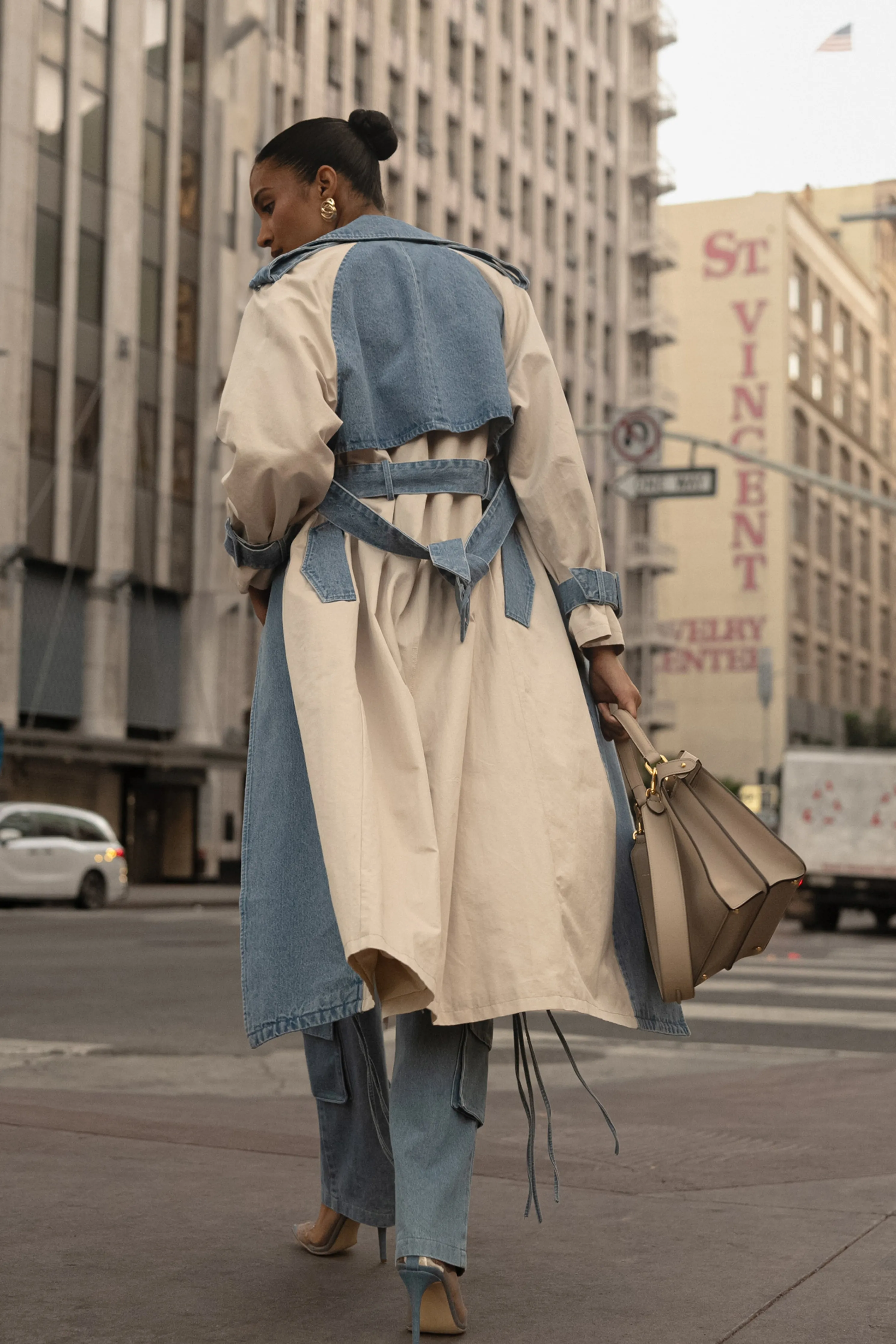Light Wash Denim Leighton Belted Contrast Coat