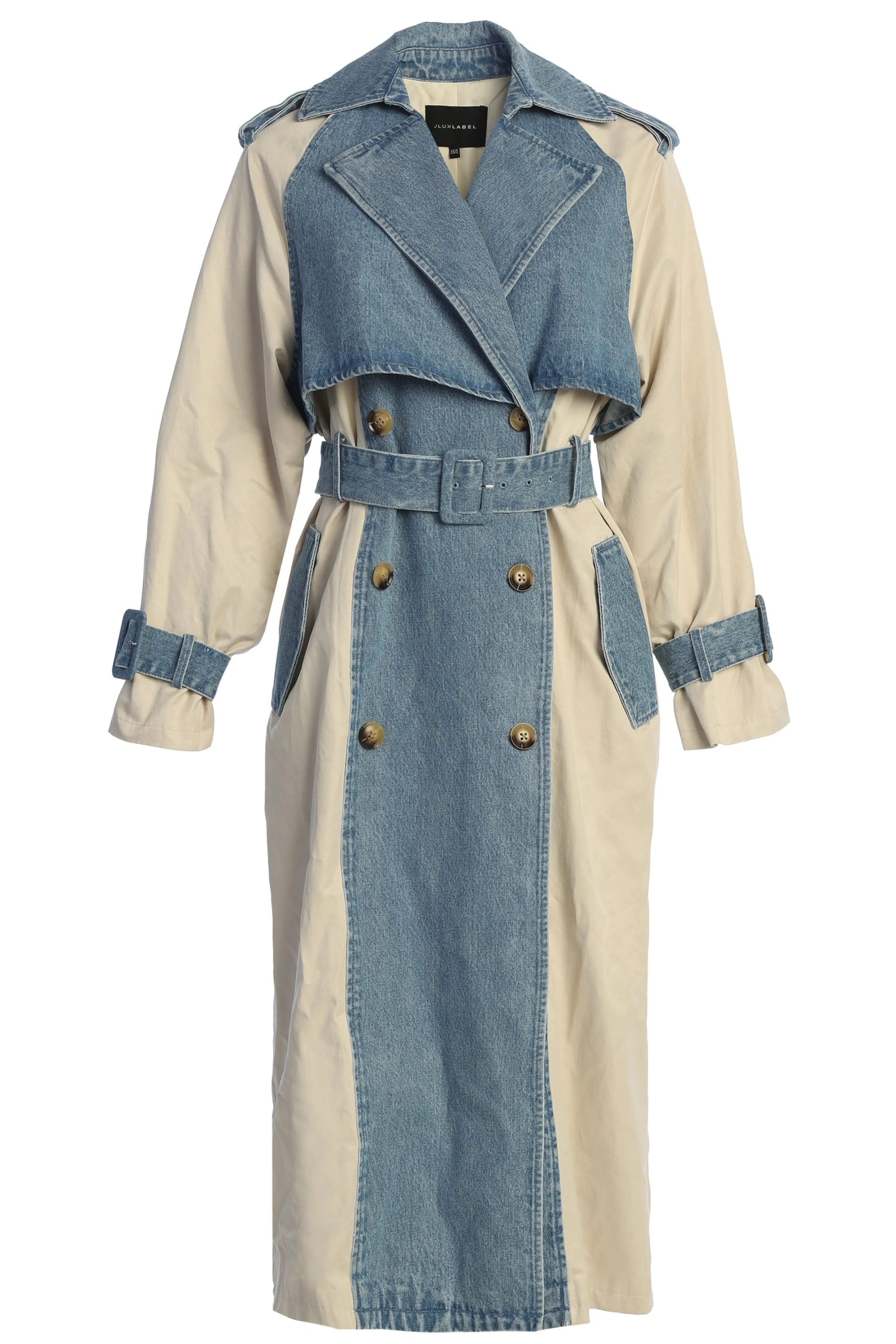 Light Wash Denim Leighton Belted Contrast Coat