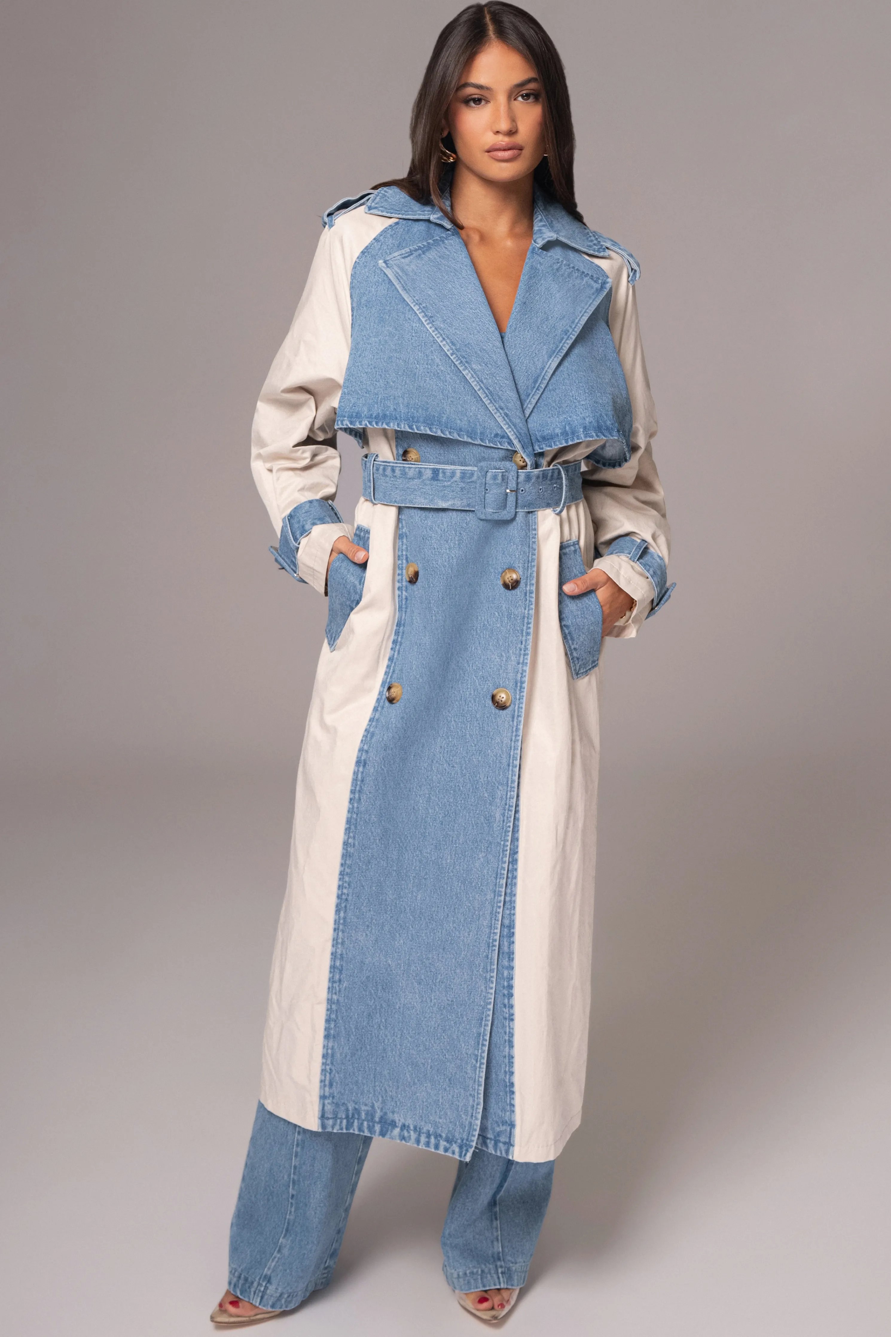 Light Wash Denim Leighton Belted Contrast Coat
