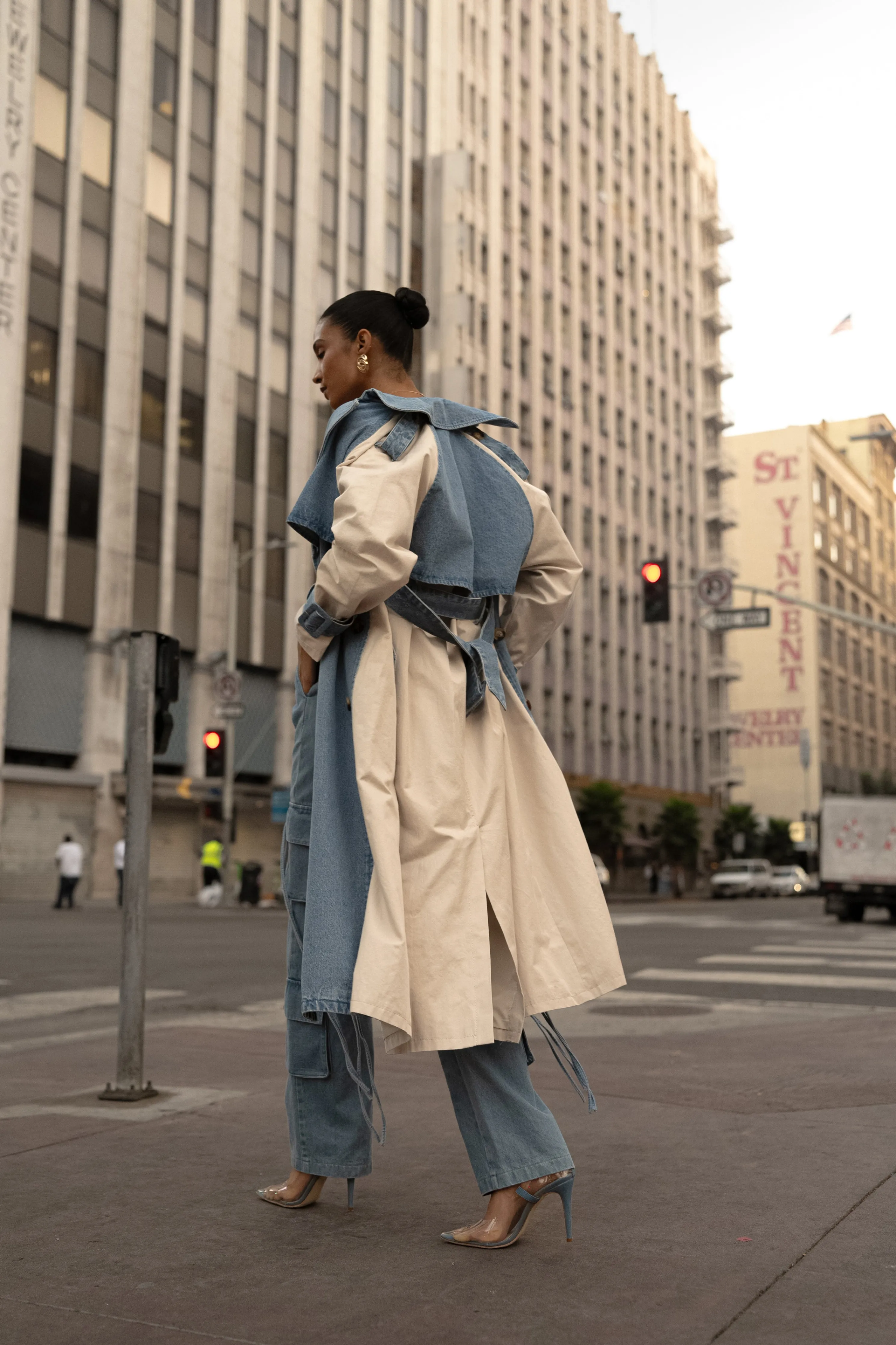Light Wash Denim Leighton Belted Contrast Coat