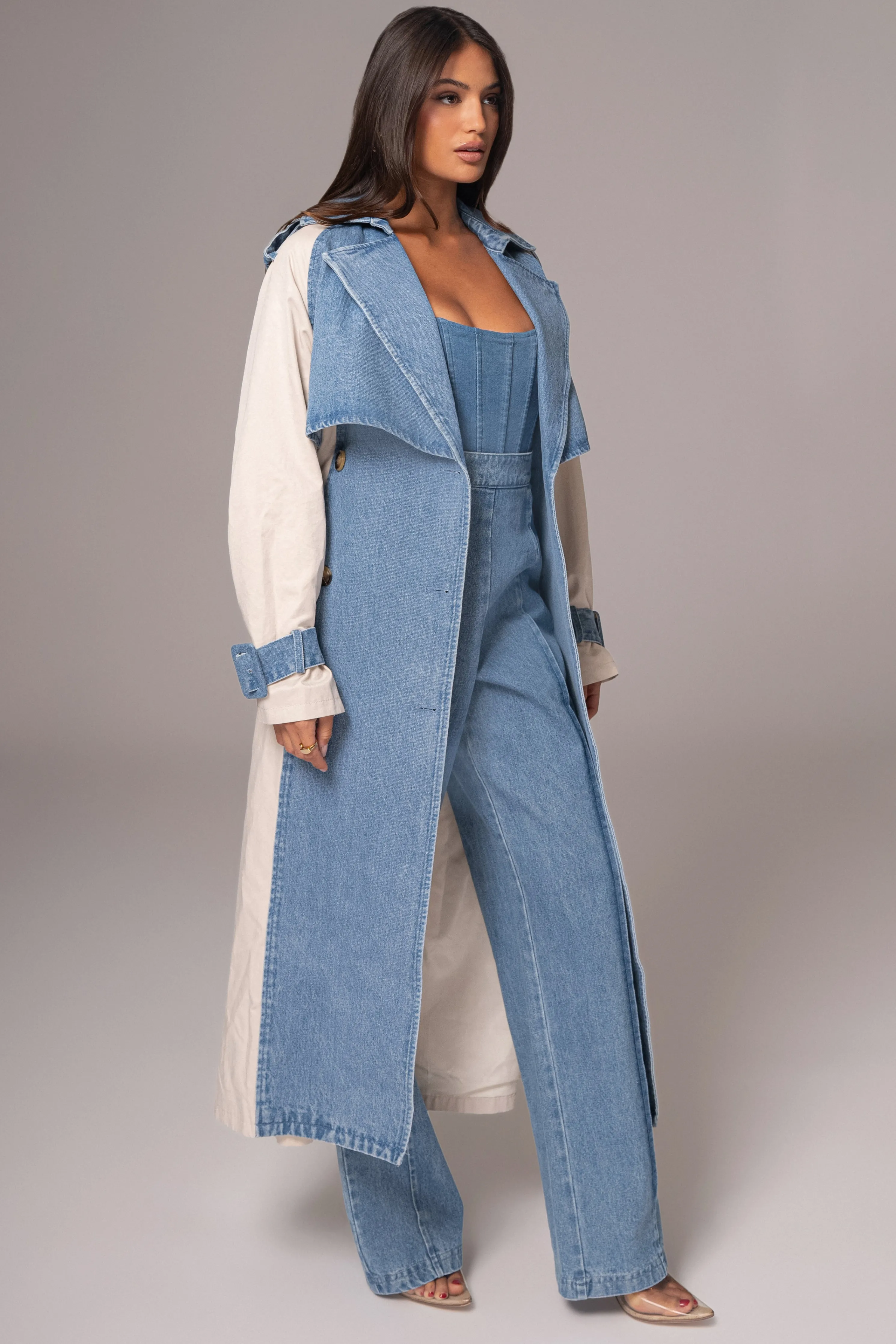 Light Wash Denim Leighton Belted Contrast Coat