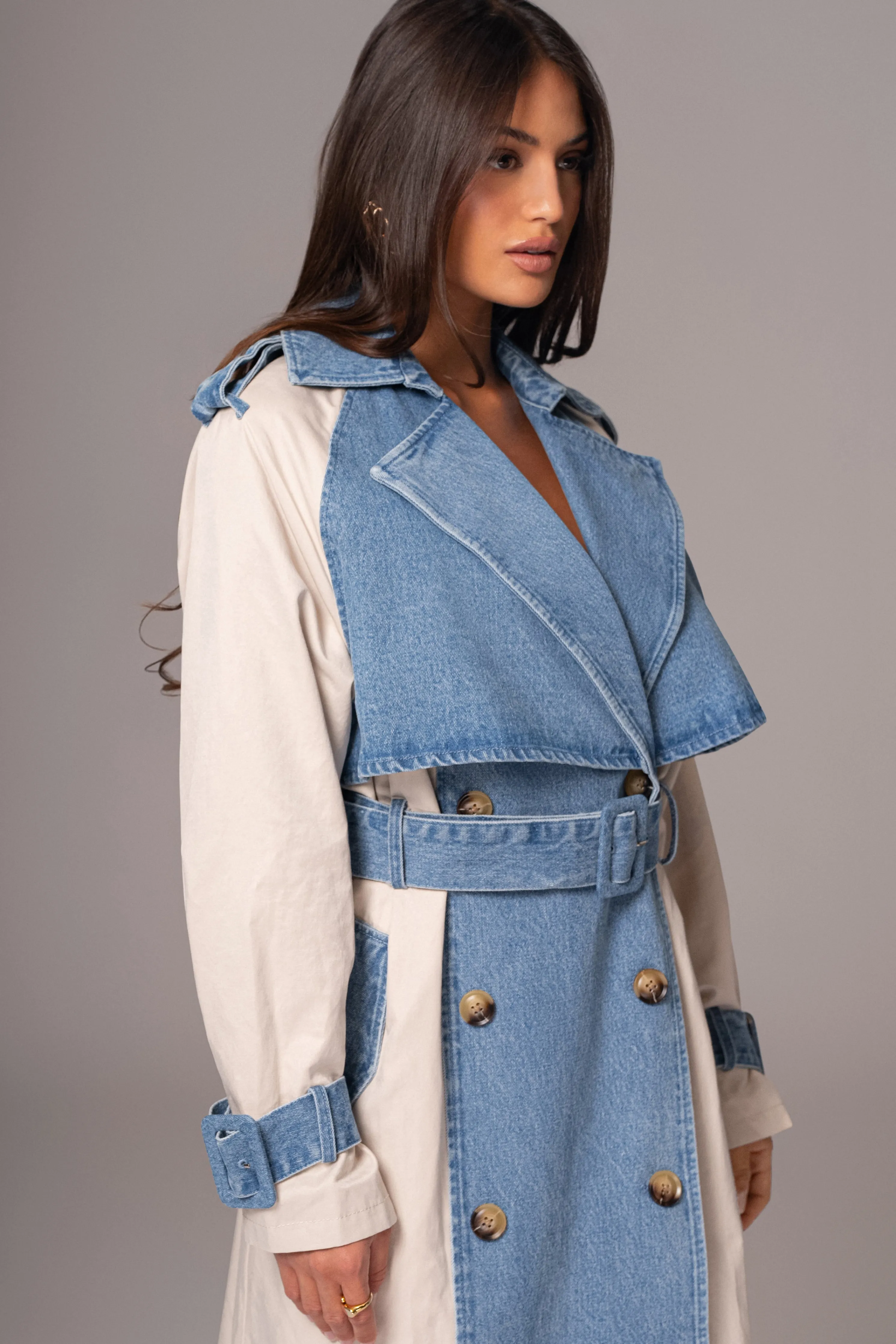 Light Wash Denim Leighton Belted Contrast Coat