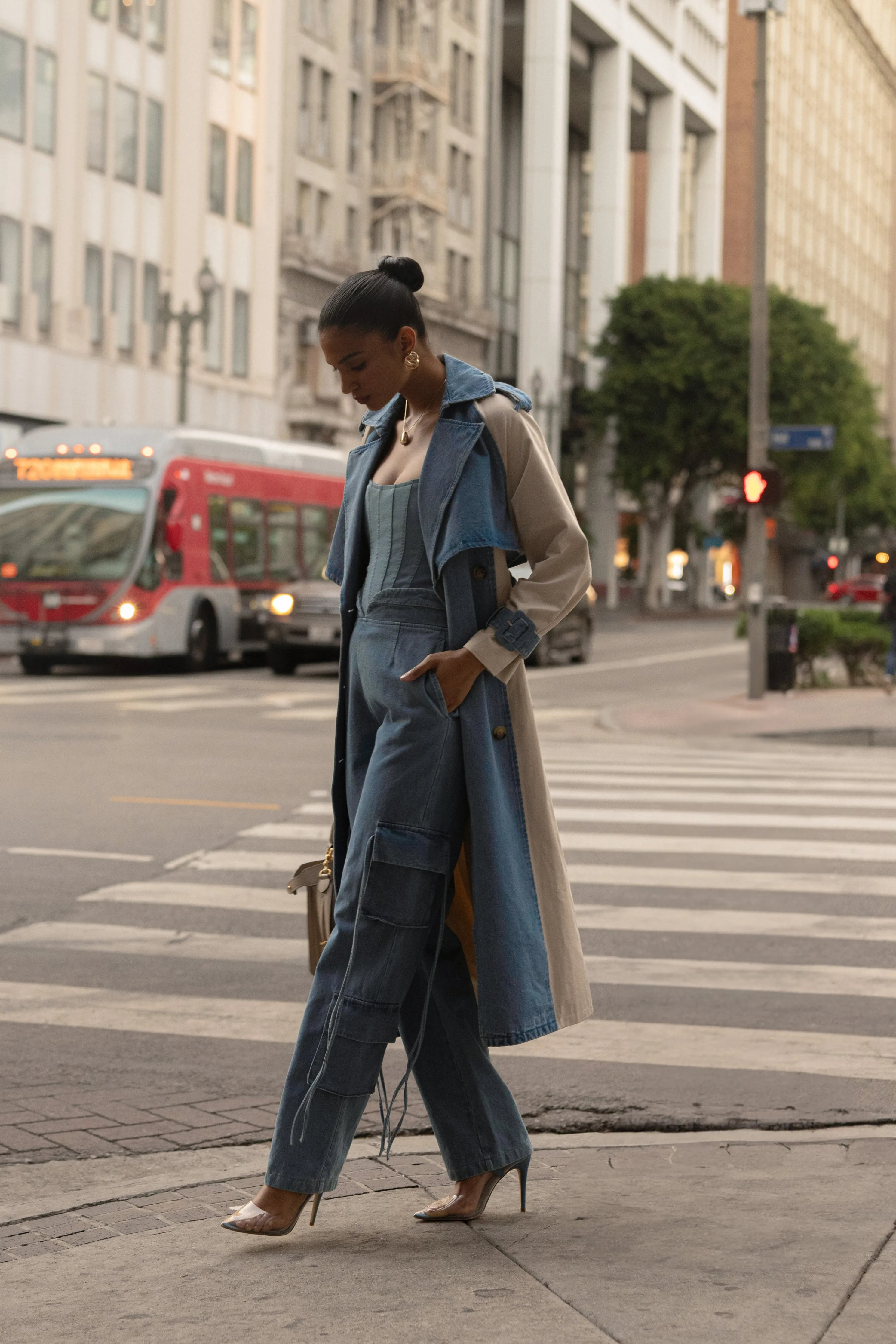 Light Wash Denim Leighton Belted Contrast Coat