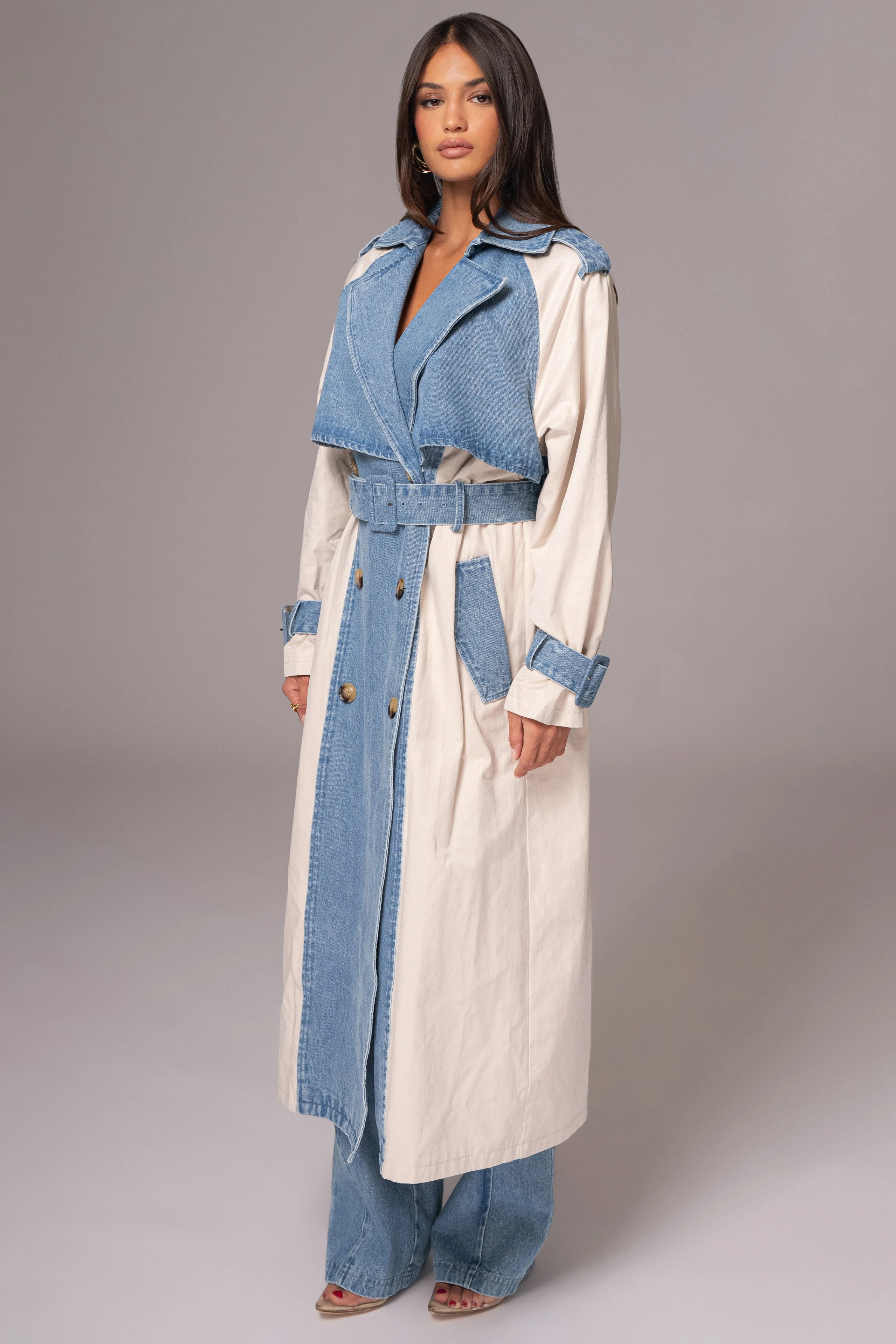 Light Wash Denim Leighton Belted Contrast Coat