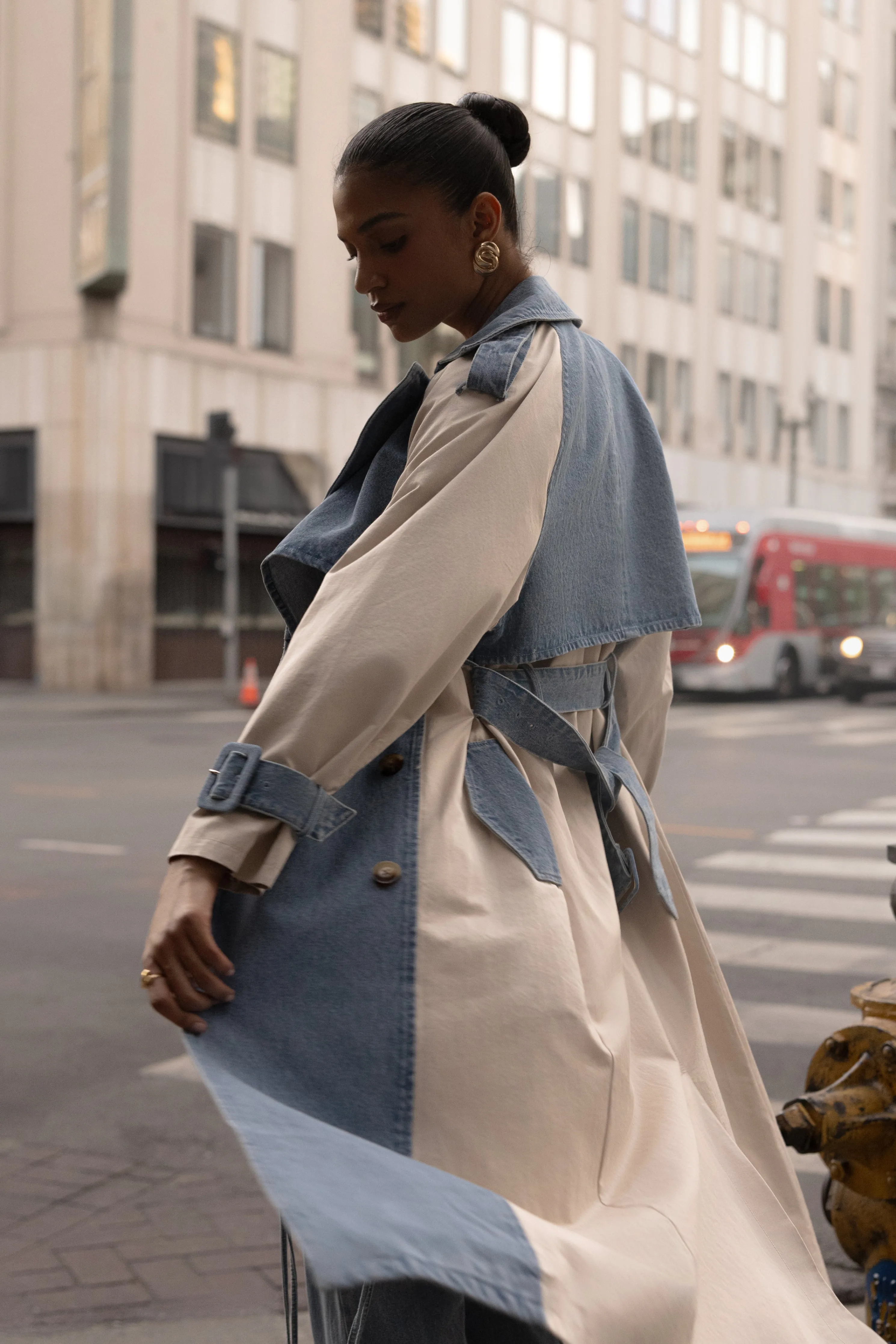Light Wash Denim Leighton Belted Contrast Coat