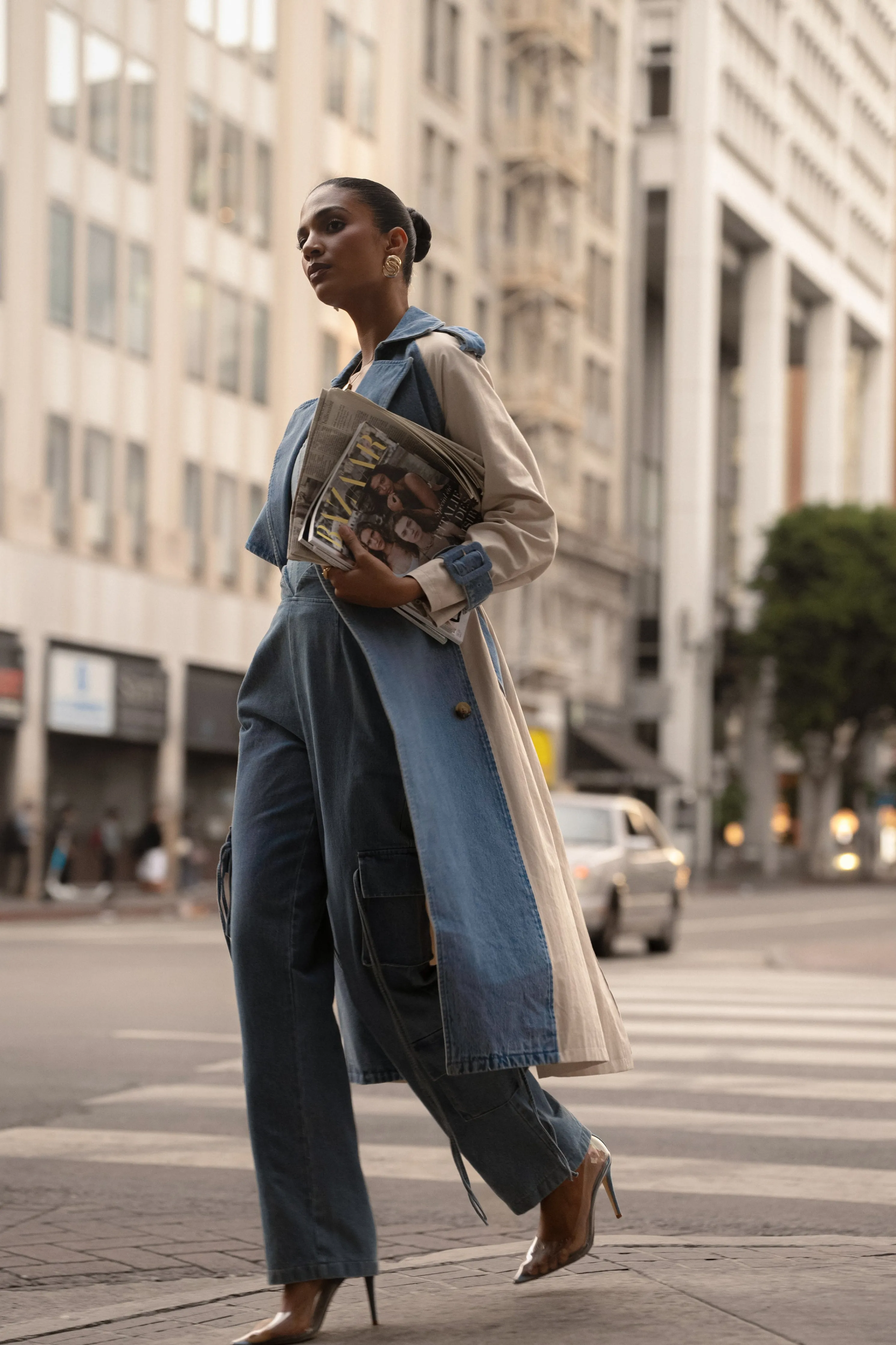 Light Wash Denim Leighton Belted Contrast Coat