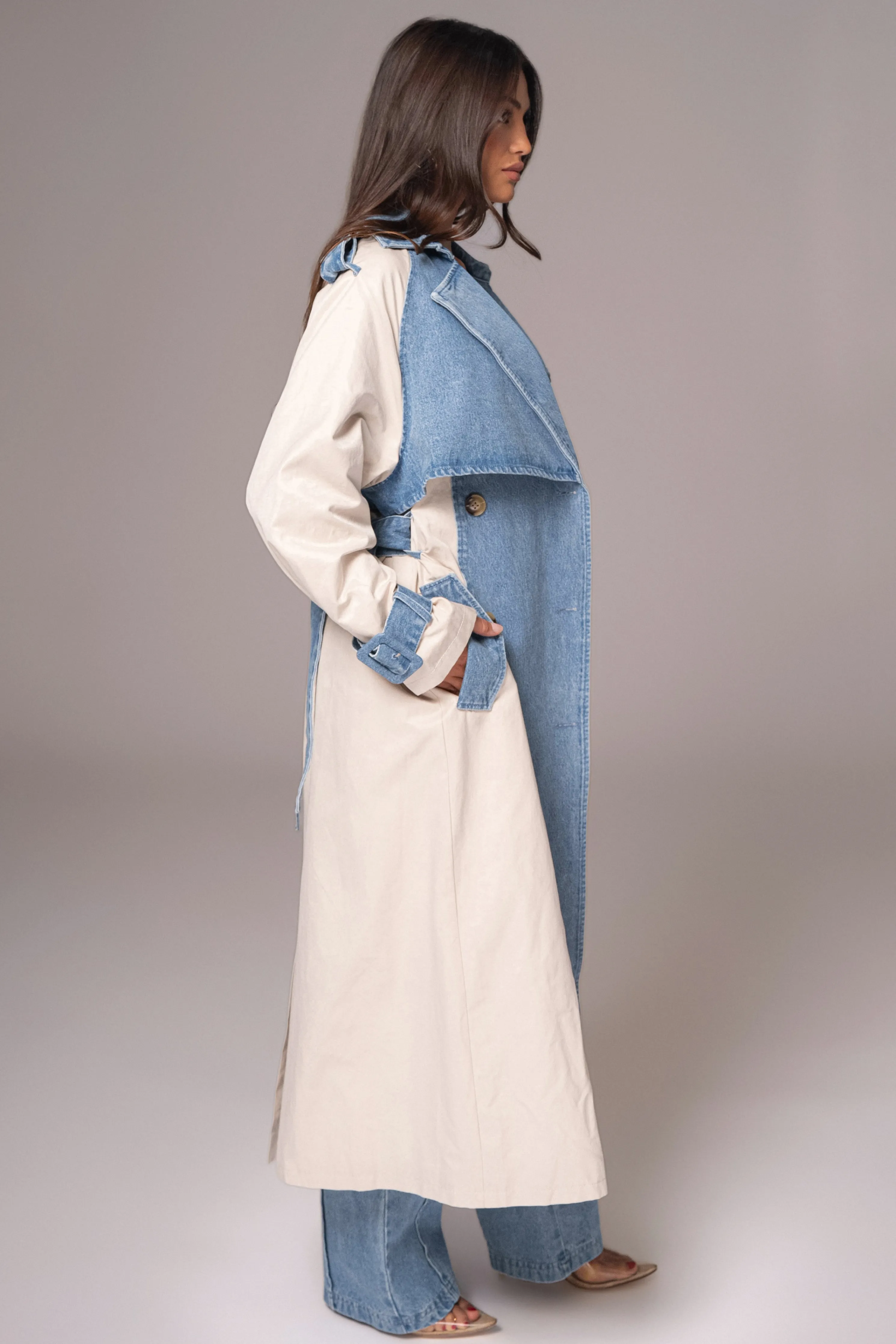 Light Wash Denim Leighton Belted Contrast Coat