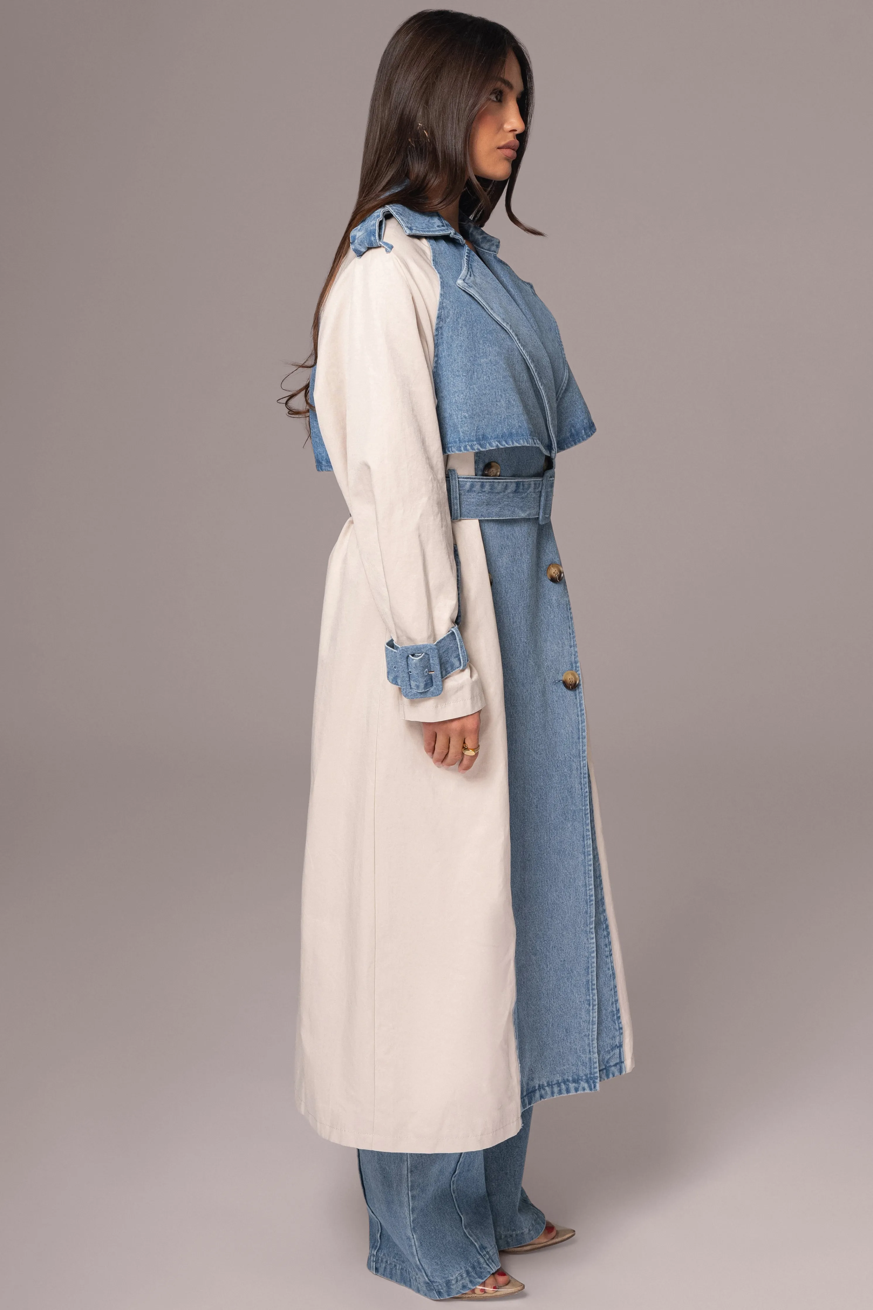 Light Wash Denim Leighton Belted Contrast Coat