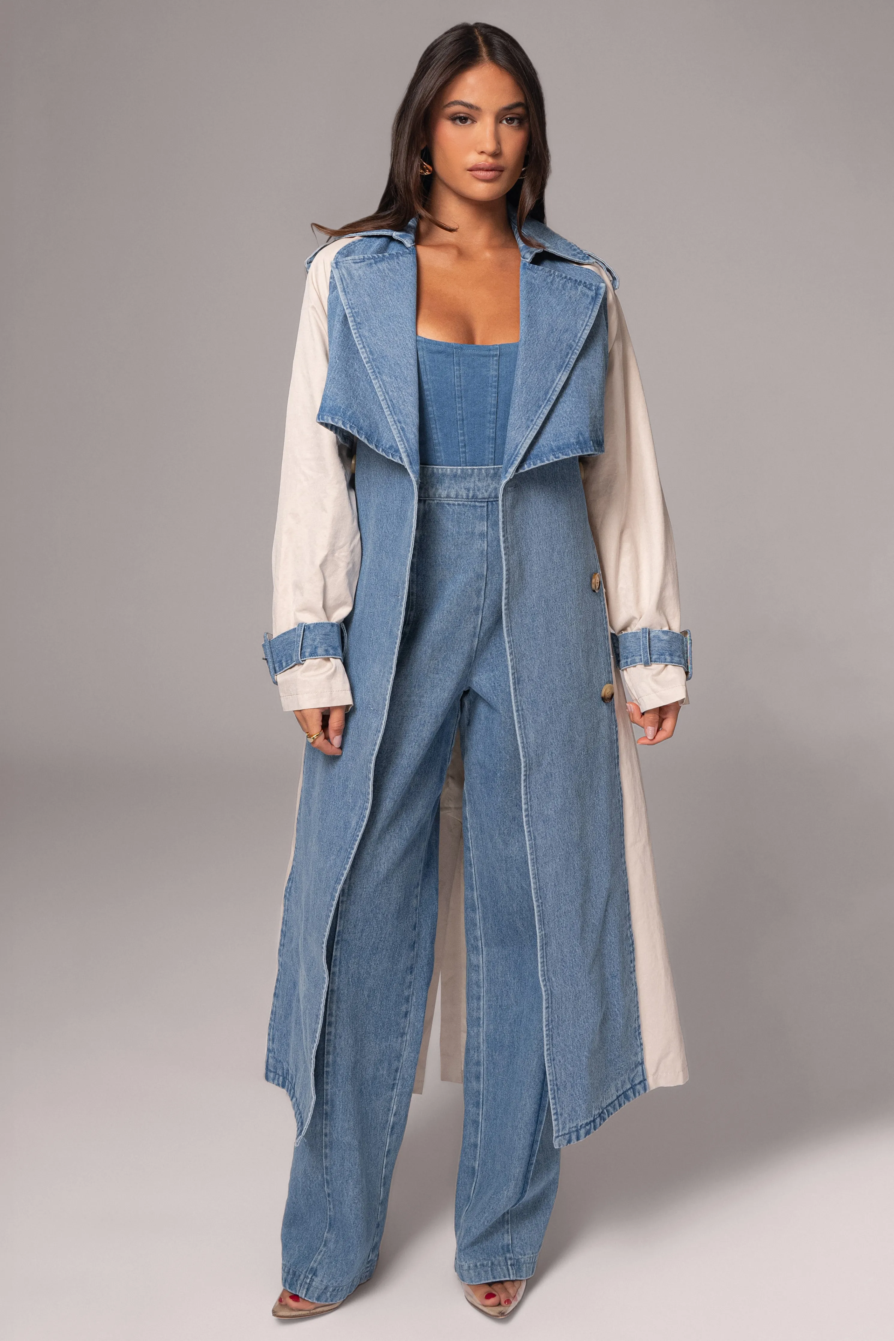 Light Wash Denim Leighton Belted Contrast Coat