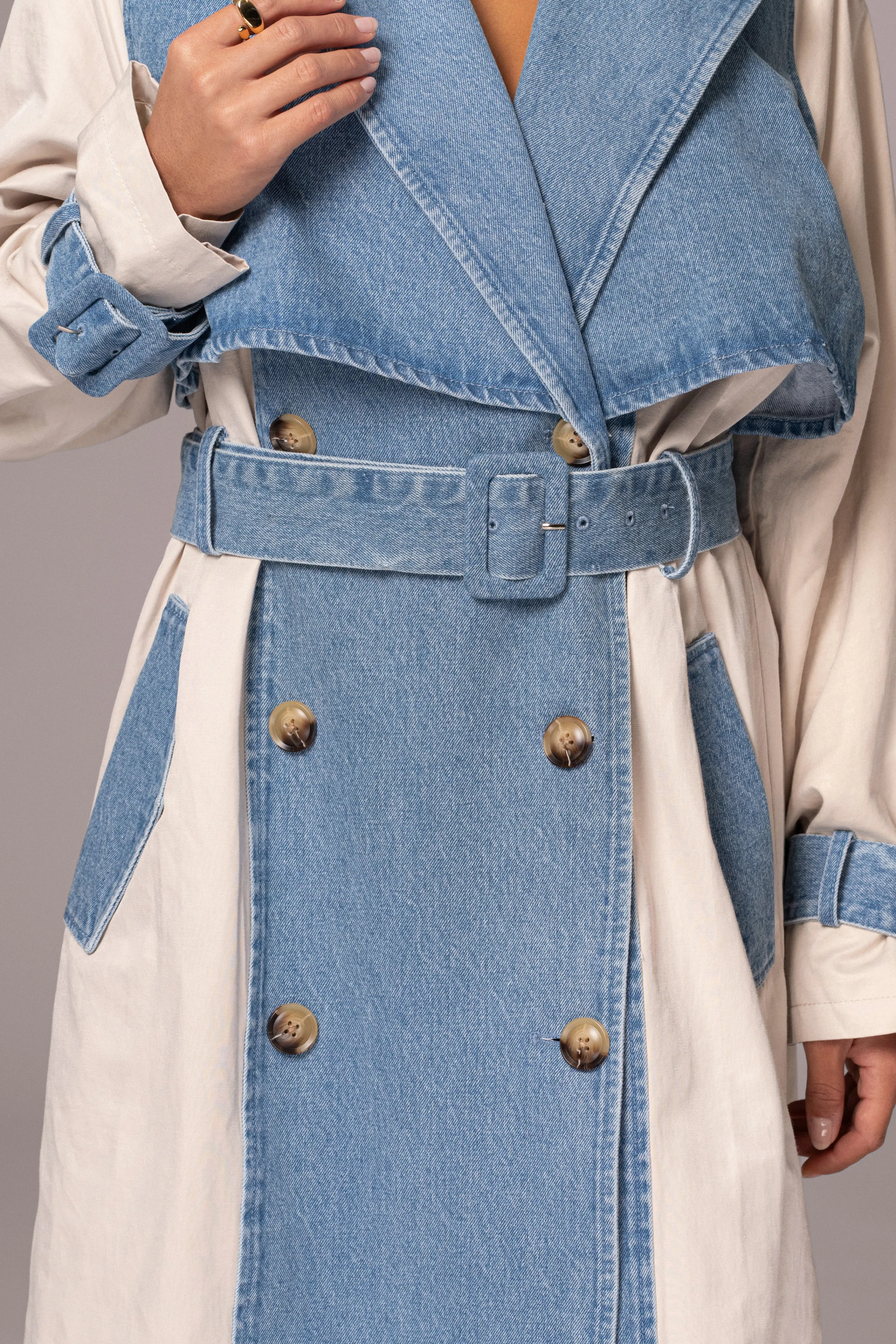 Light Wash Denim Leighton Belted Contrast Coat