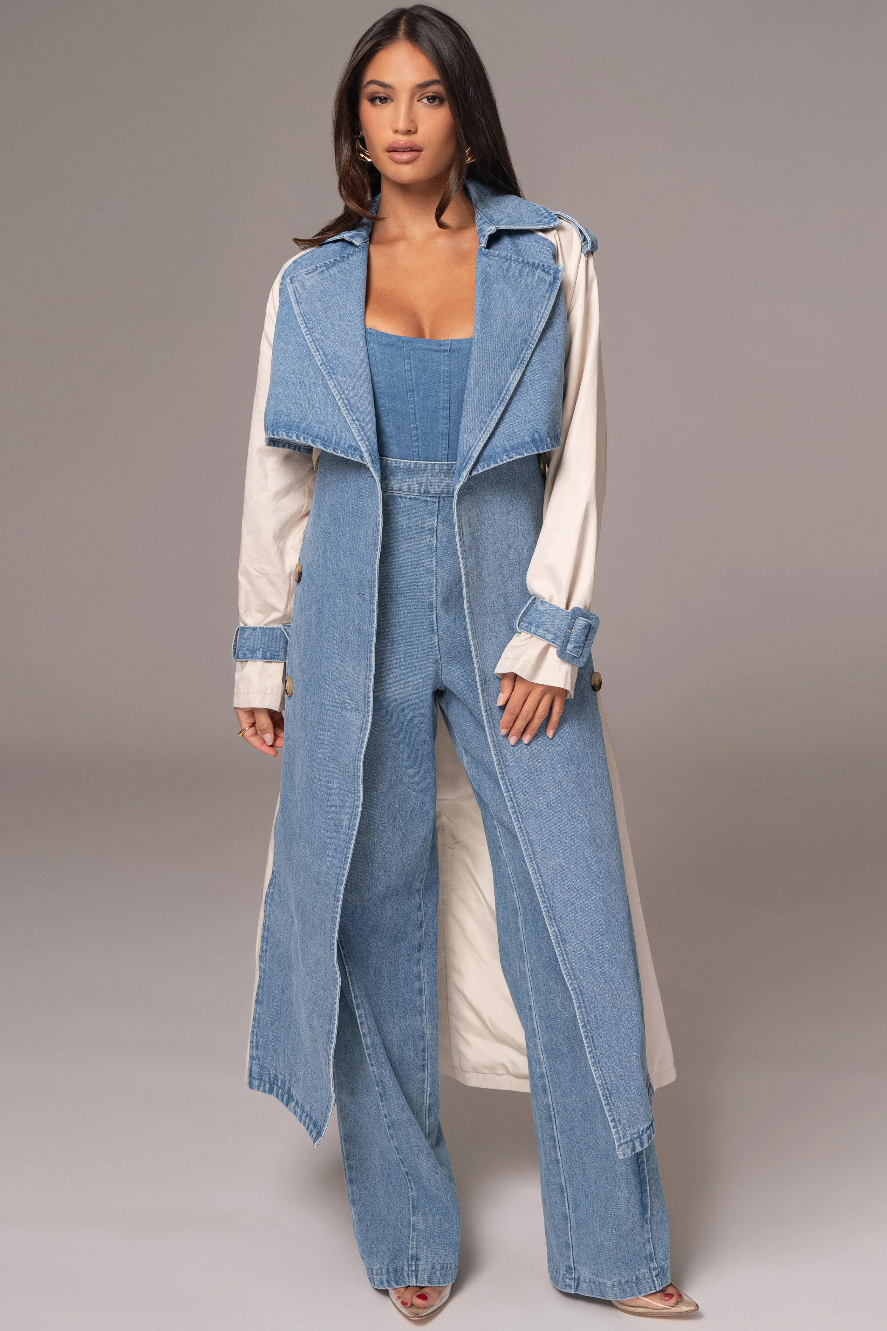 Light Wash Denim Leighton Belted Contrast Coat