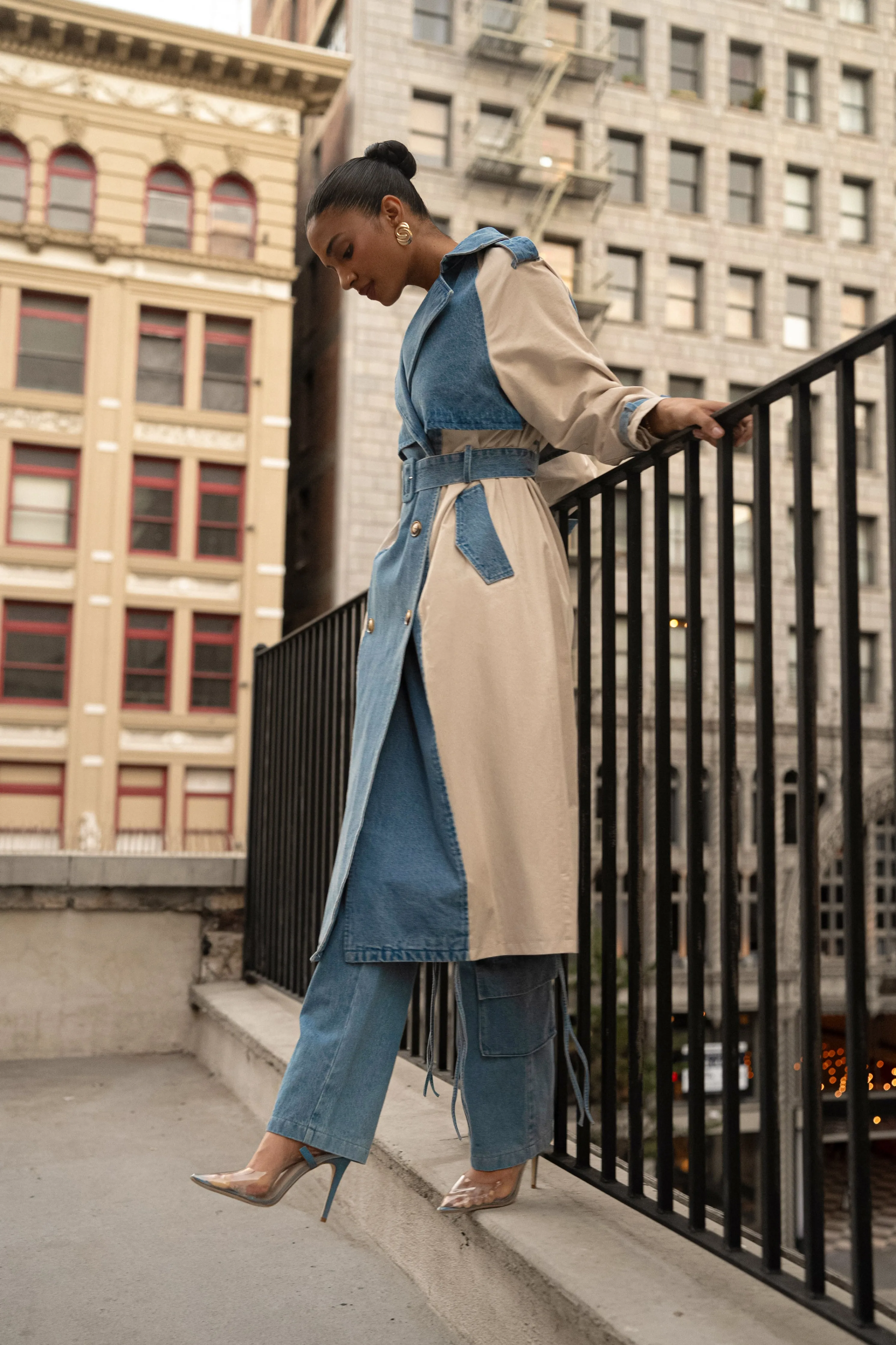 Light Wash Denim Leighton Belted Contrast Coat