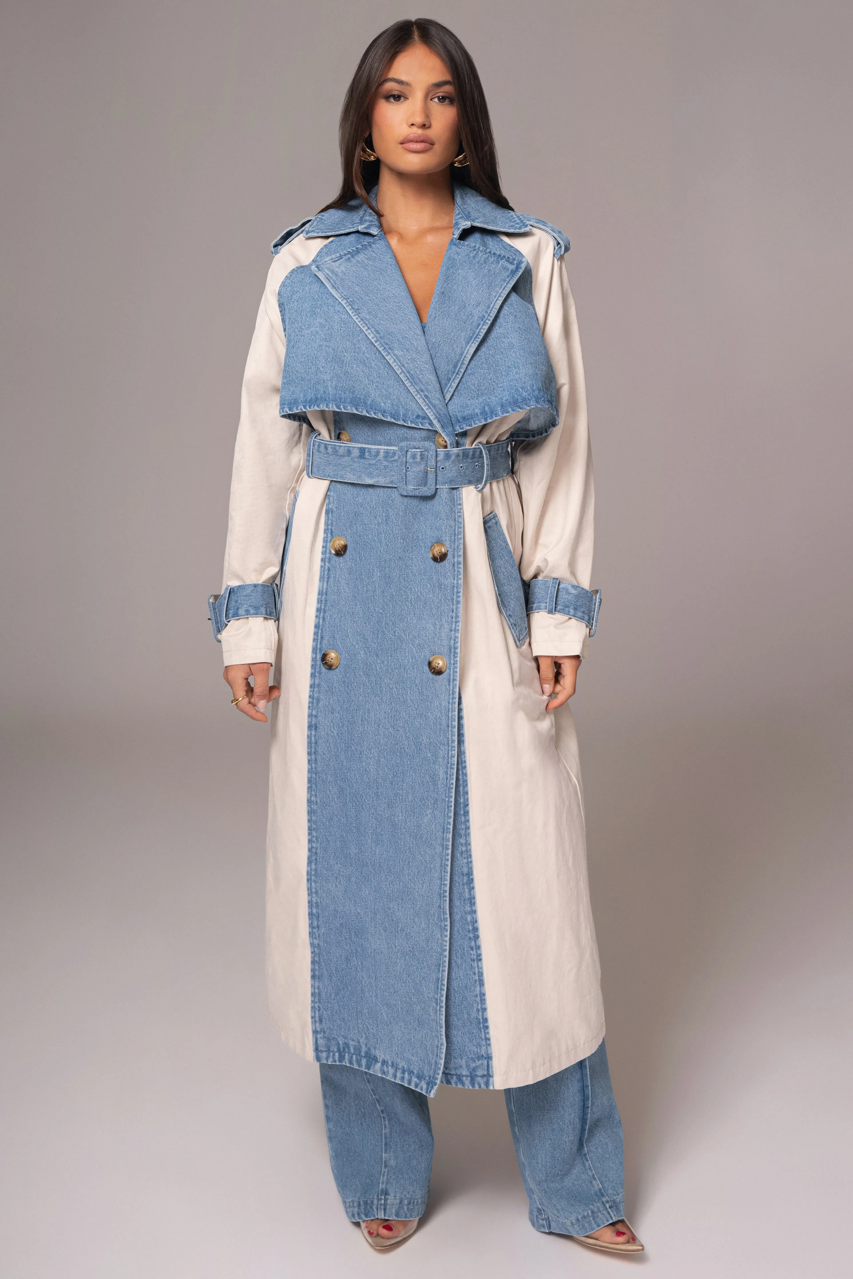Light Wash Denim Leighton Belted Contrast Coat