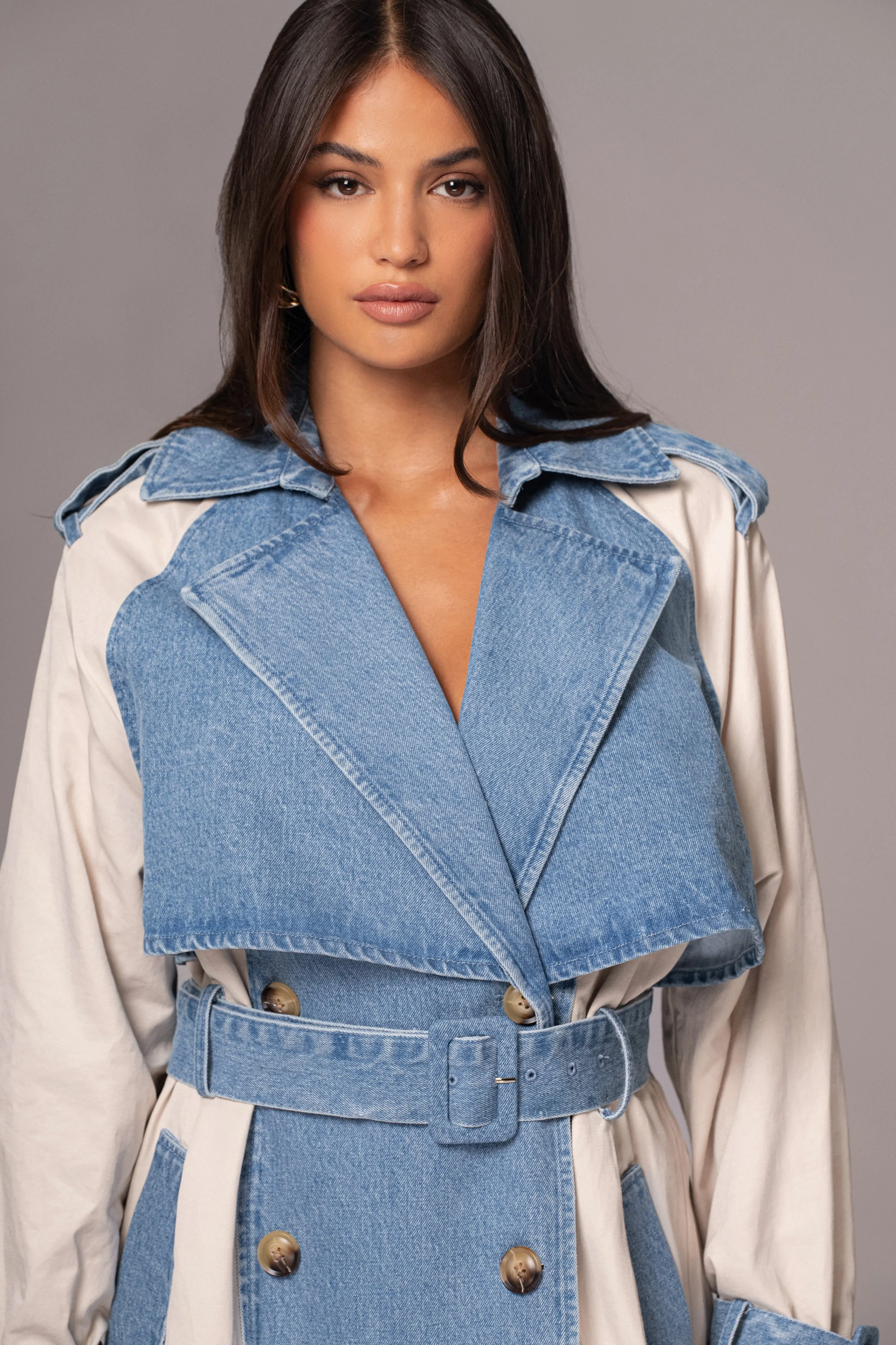Light Wash Denim Leighton Belted Contrast Coat