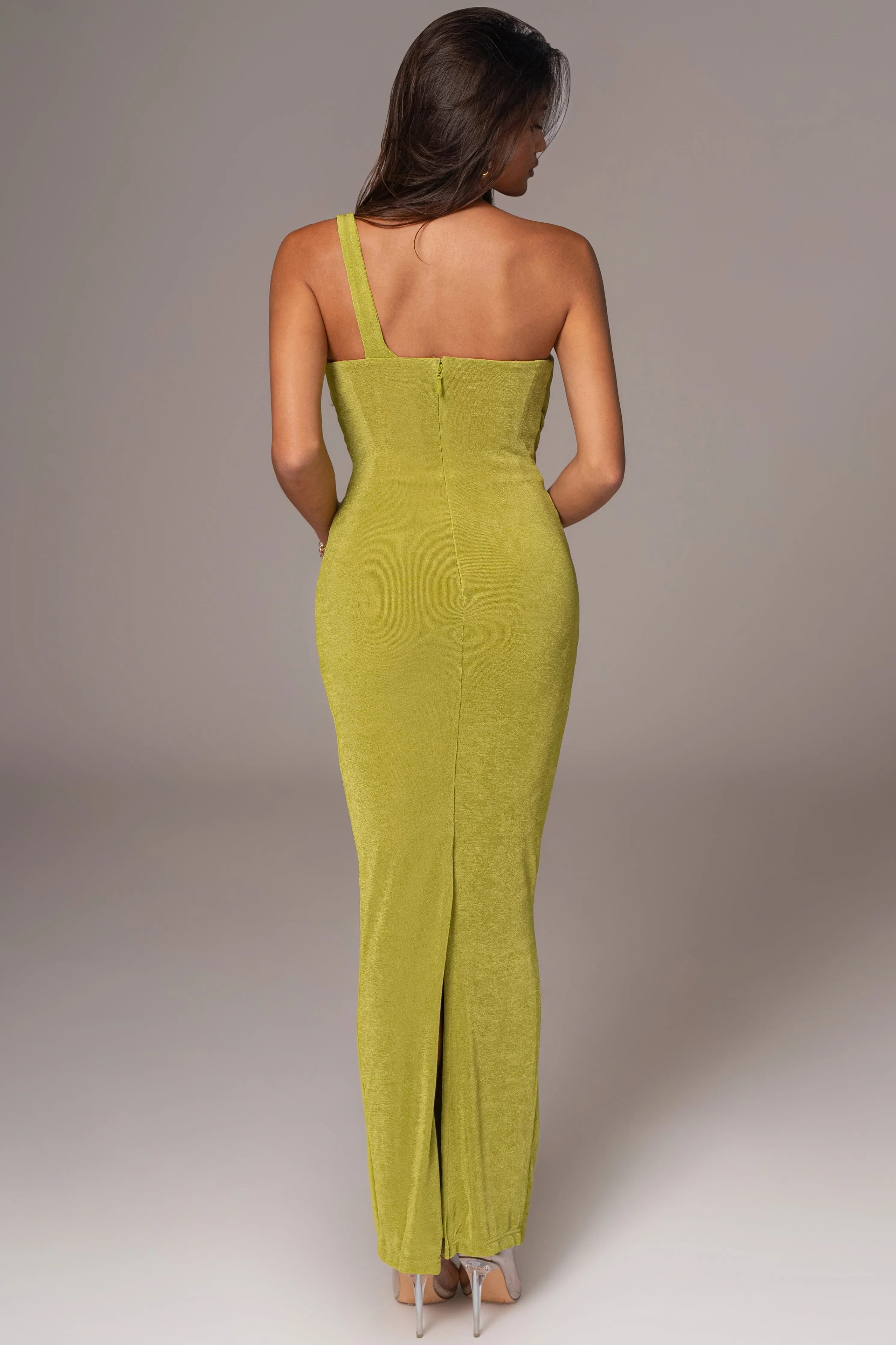 Lime Green Slinky Krishna One Shoulder Maxi Dress