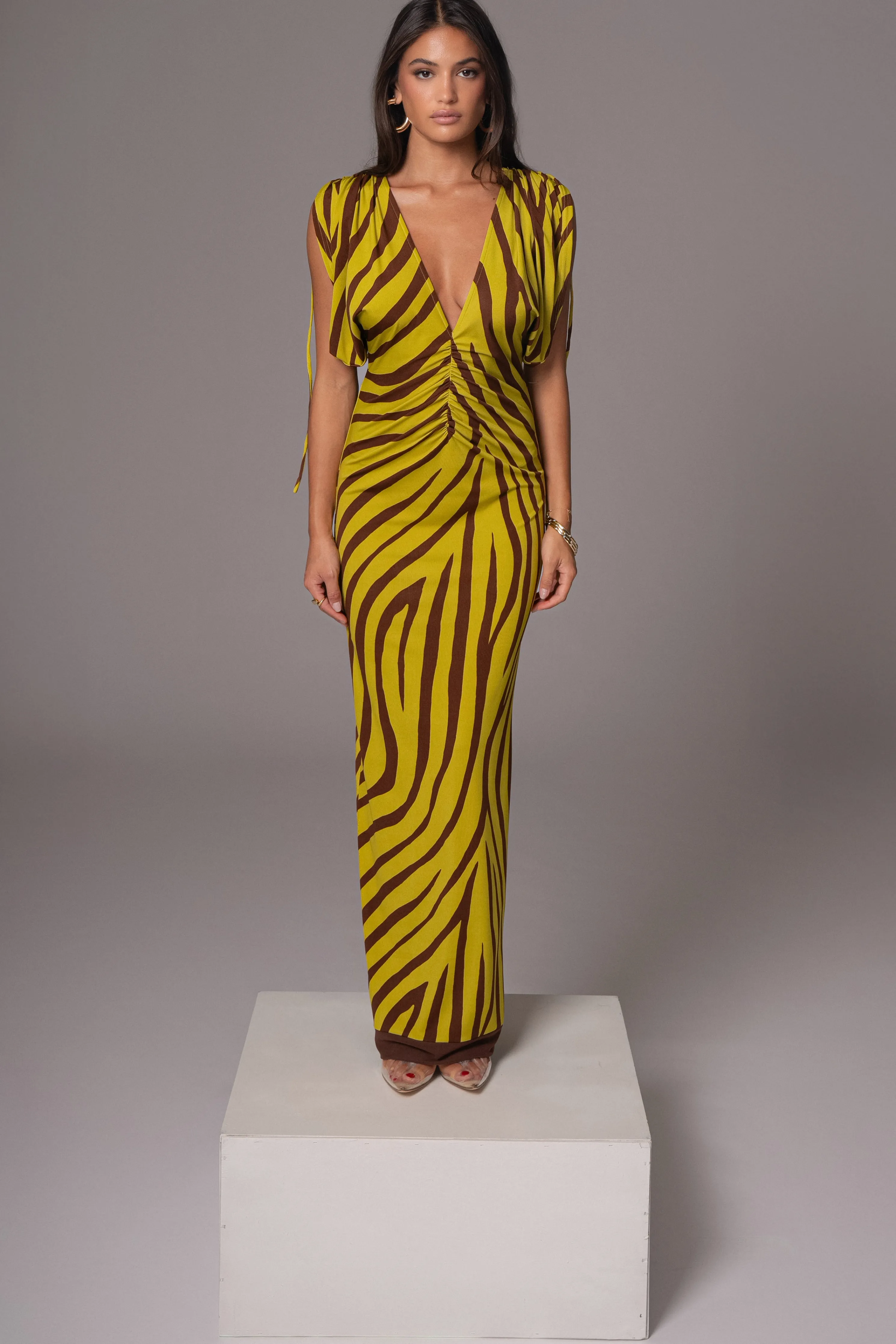 Lime Print Occasion Print Maxi Dress