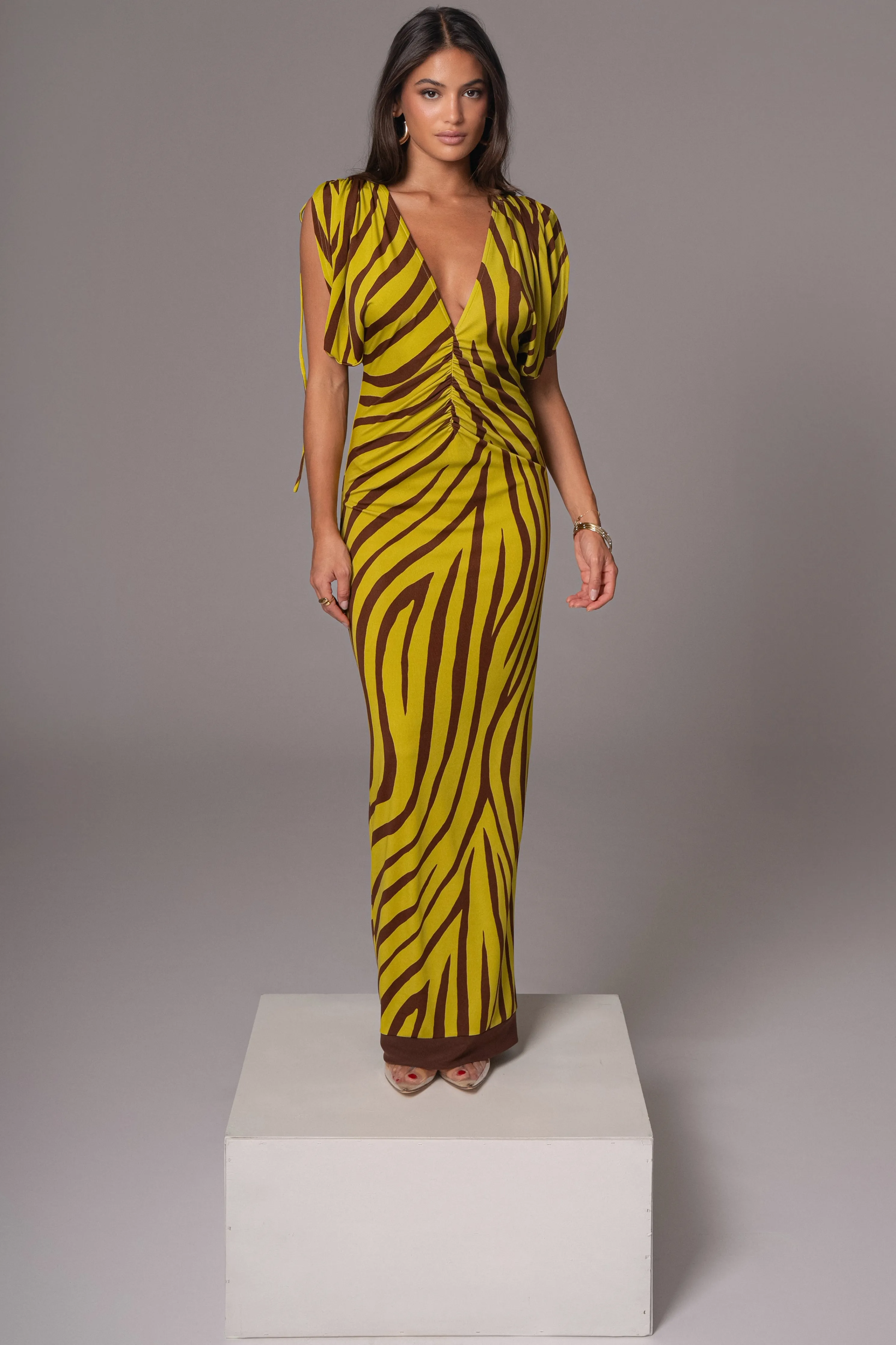 Lime Print Occasion Print Maxi Dress