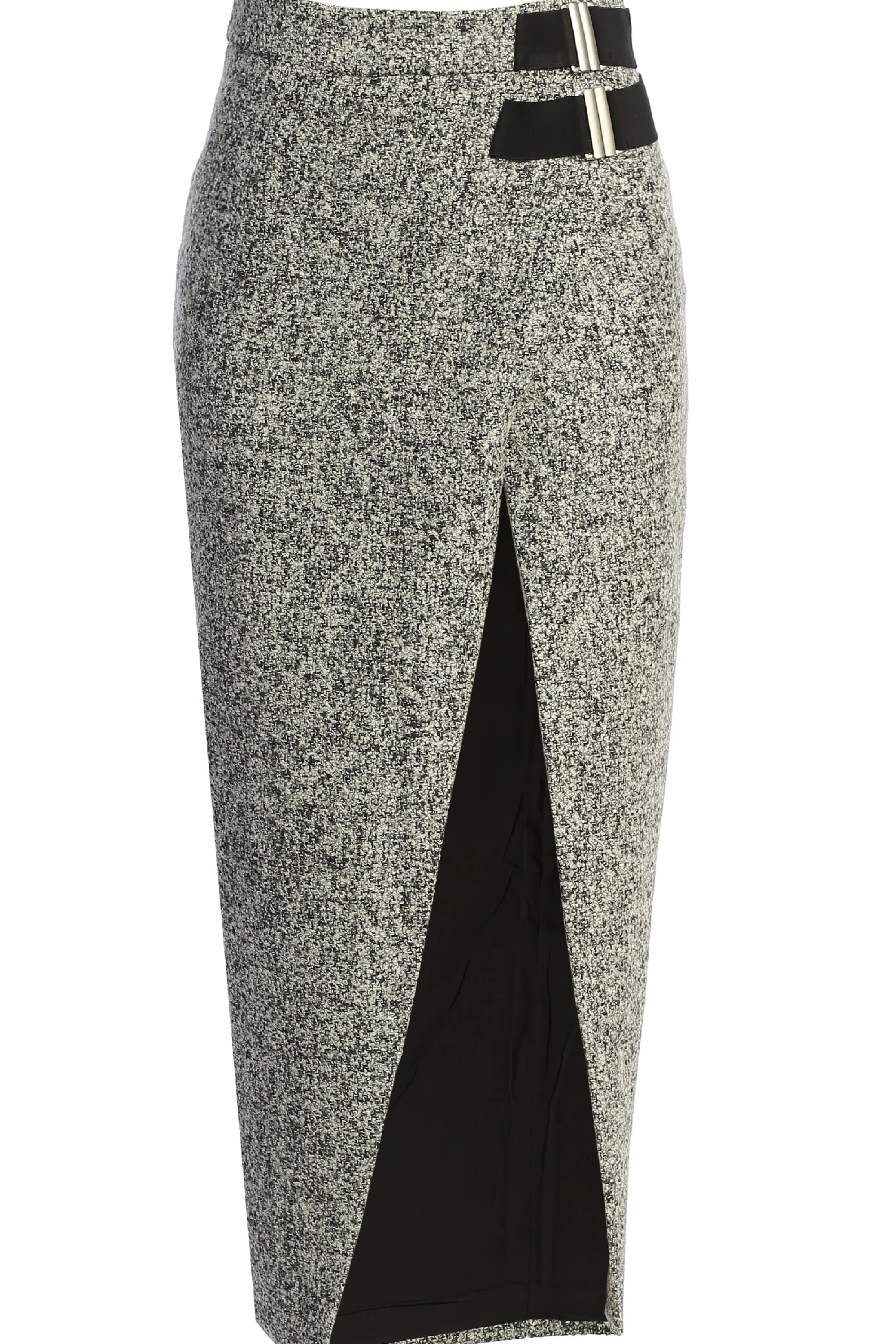 Lt. Grey Gisele Tweed Slit Skirt