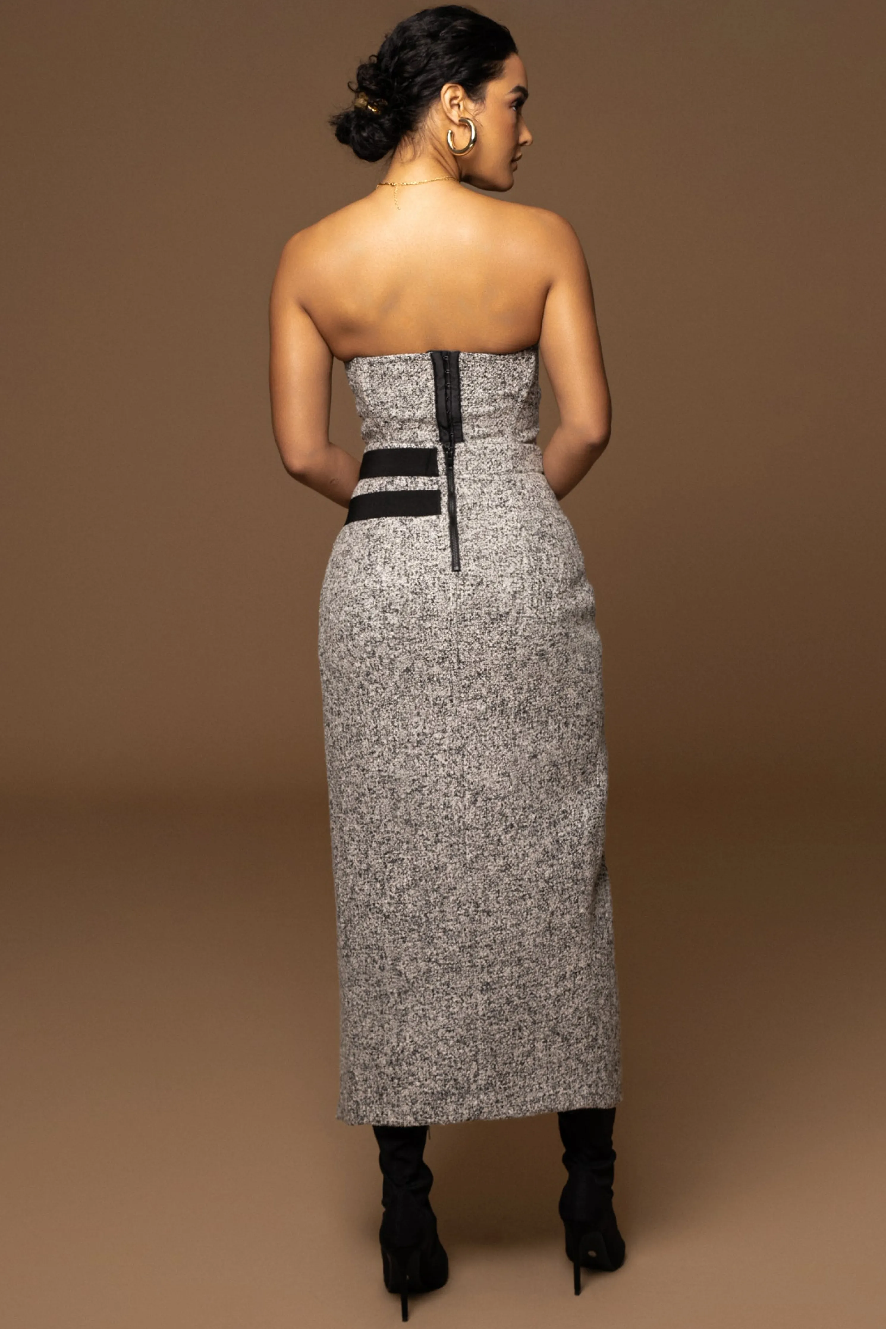 Lt. Grey Gisele Tweed Slit Skirt