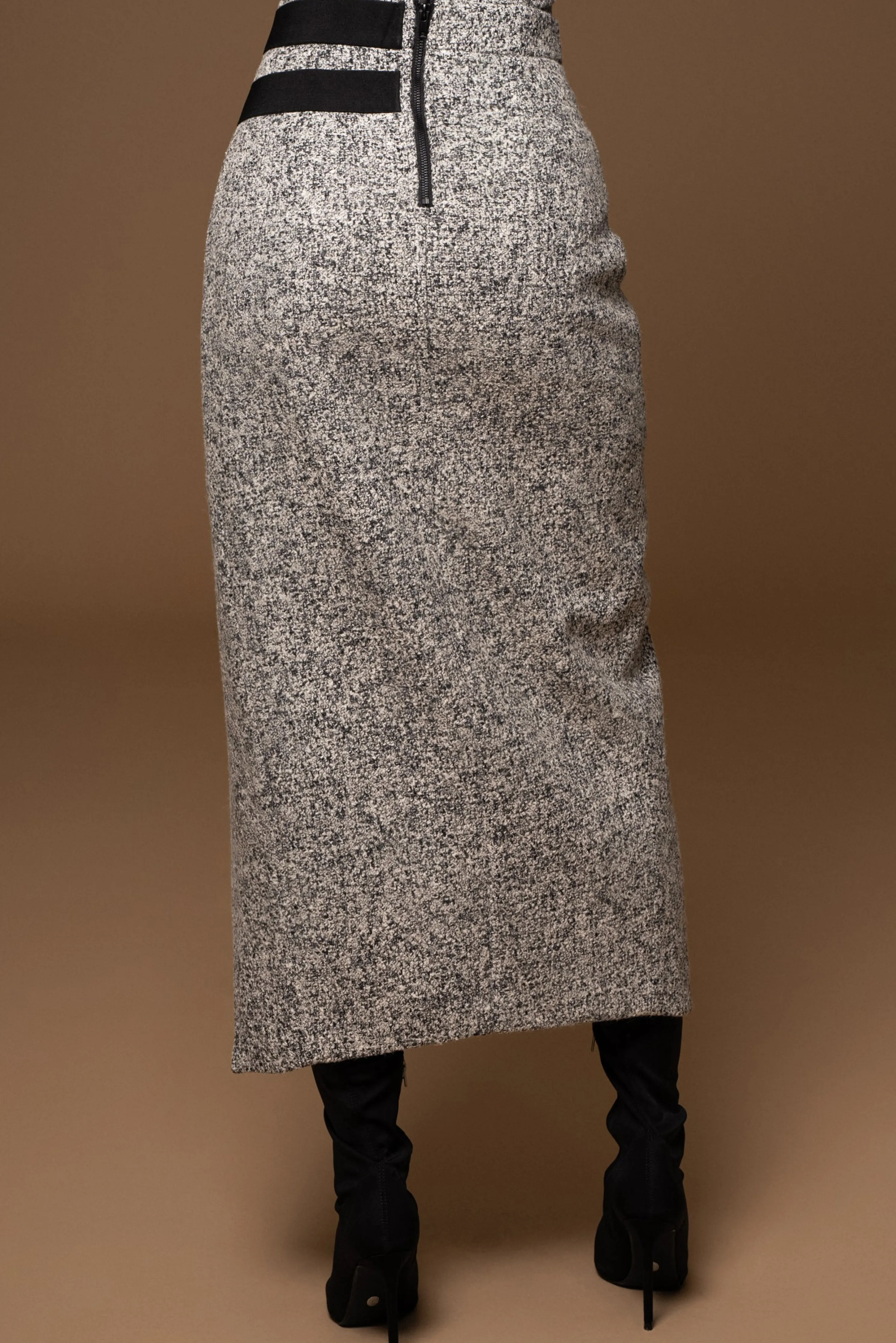 Lt. Grey Gisele Tweed Slit Skirt