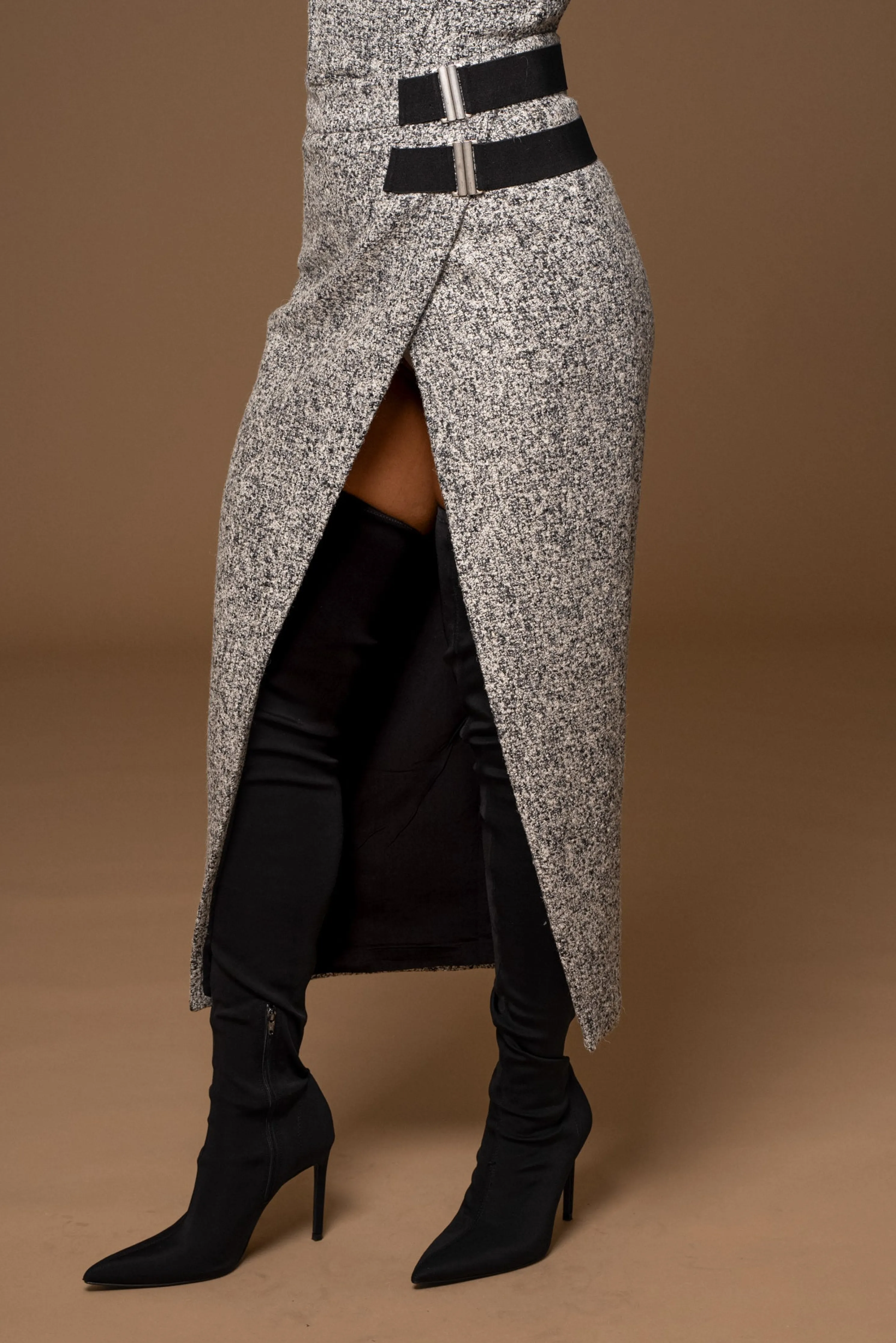 Lt. Grey Gisele Tweed Slit Skirt