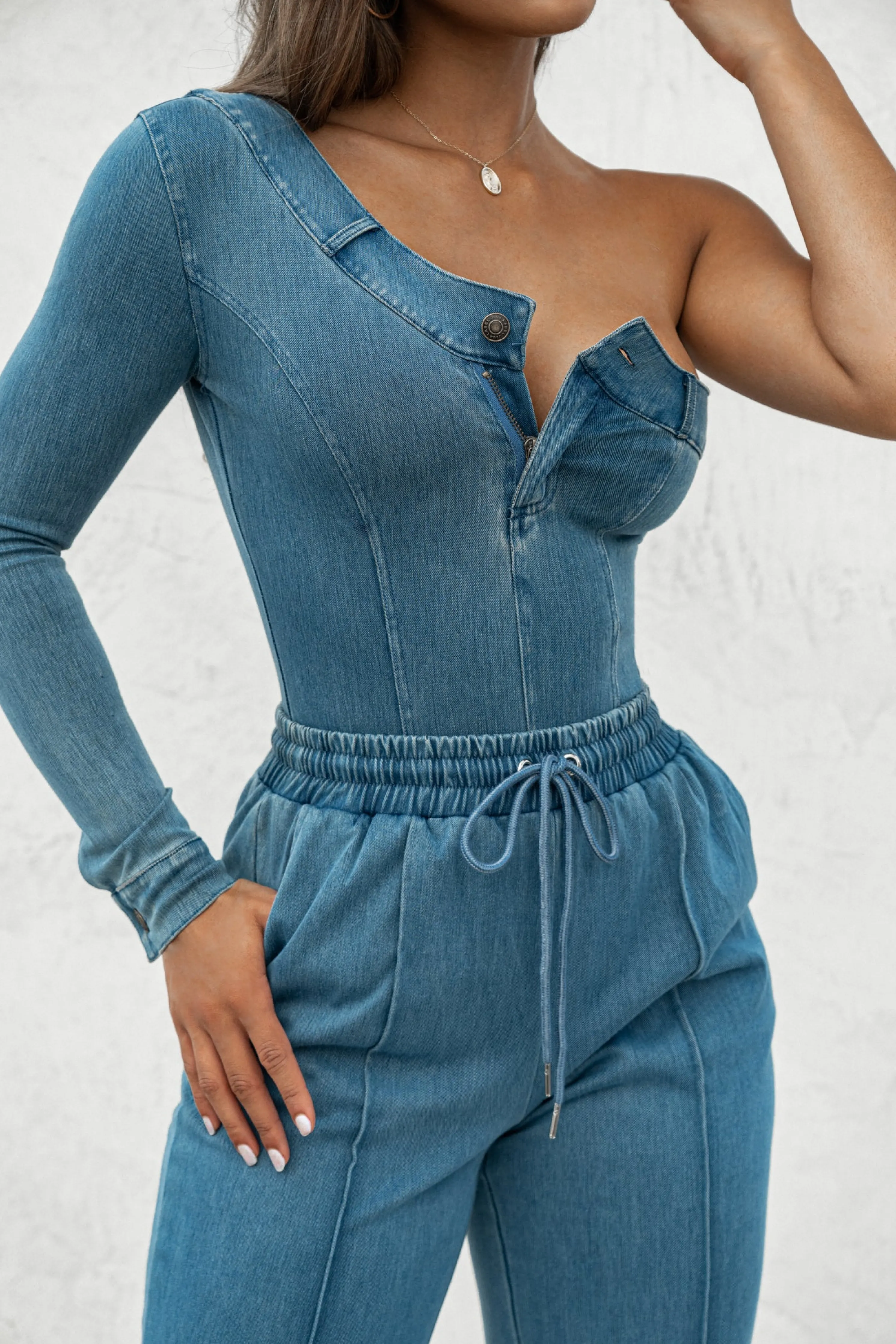 Medium Wash Button Me Up Bodysuit