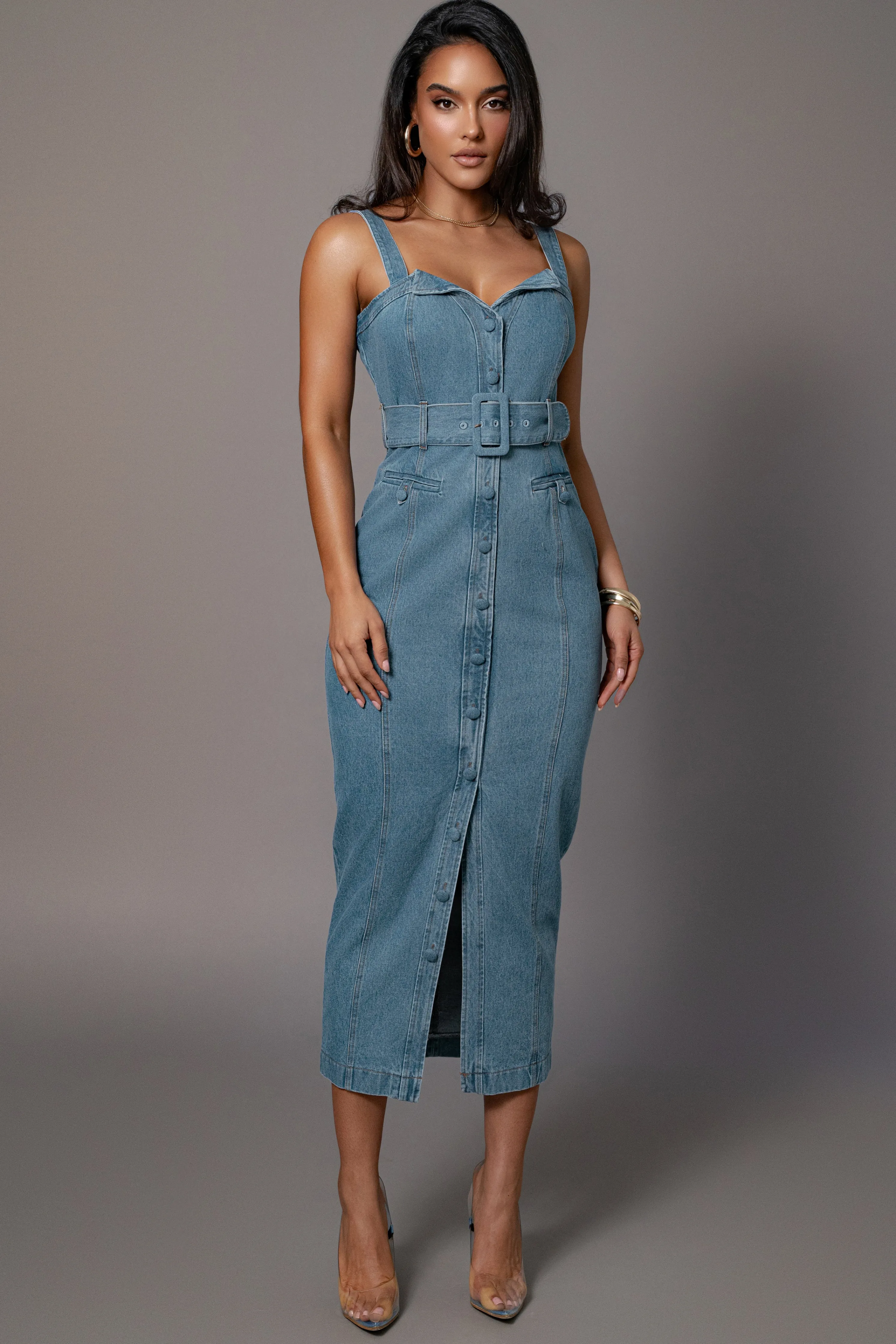 Medium Wash Celene Denim Maxi Dress