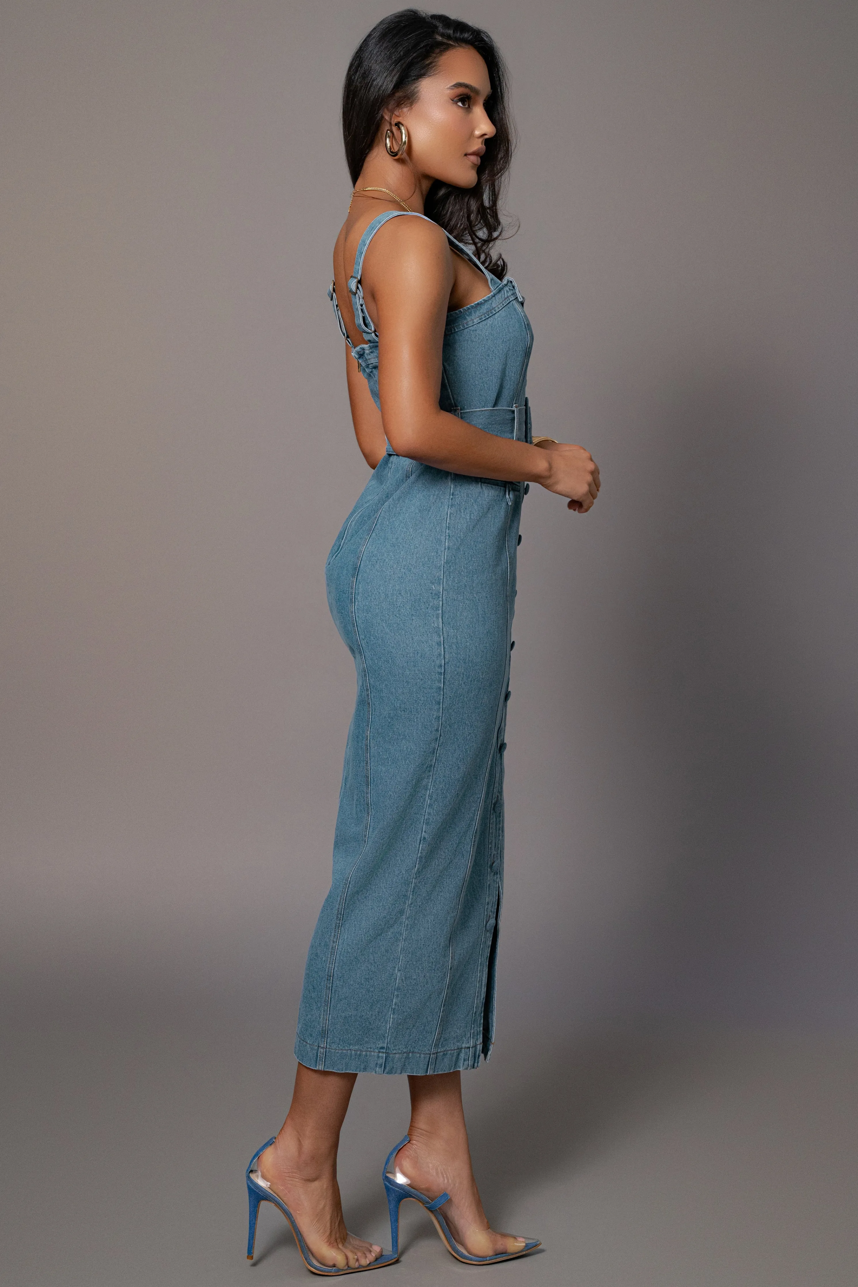 Medium Wash Celene Denim Maxi Dress
