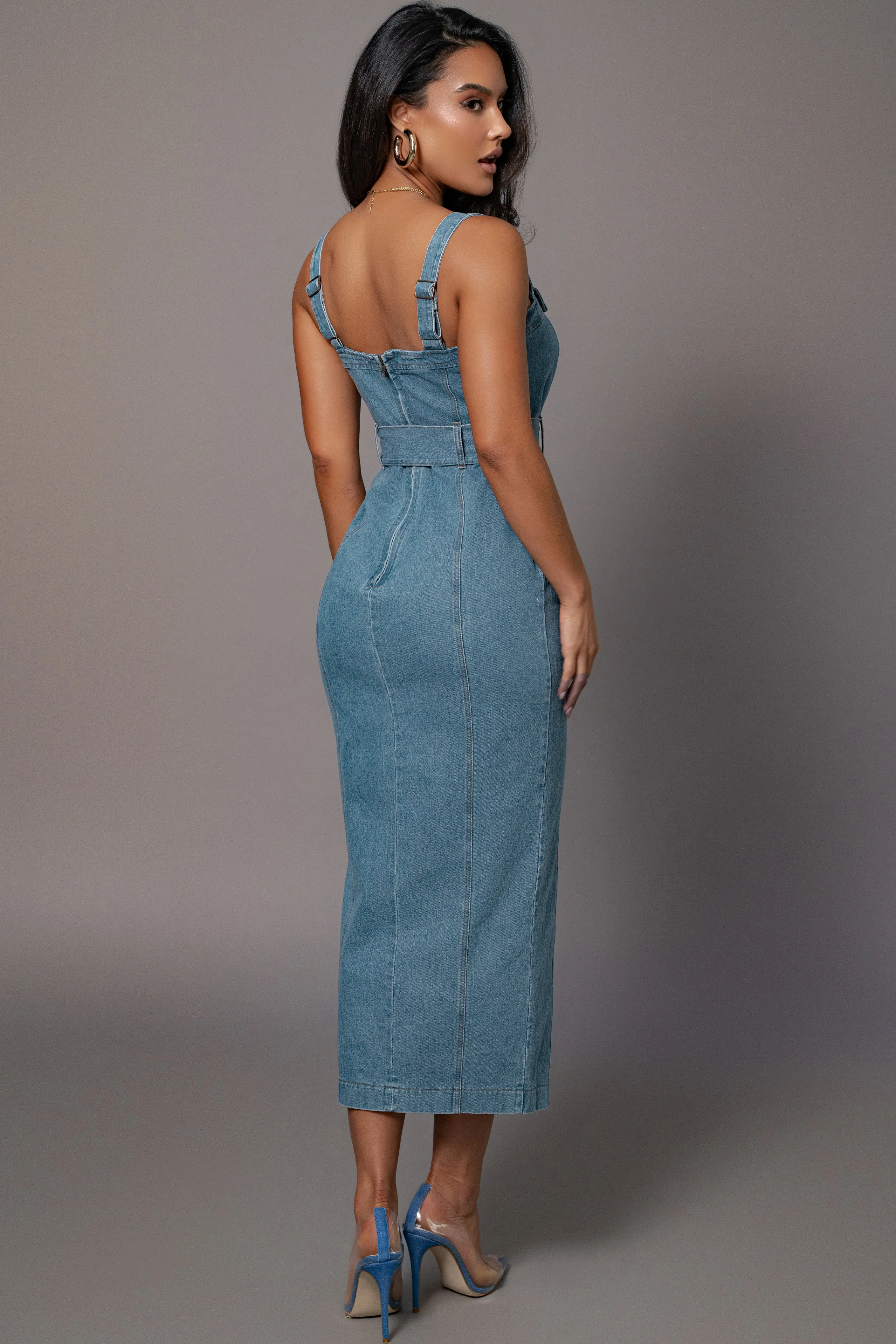 Medium Wash Celene Denim Maxi Dress