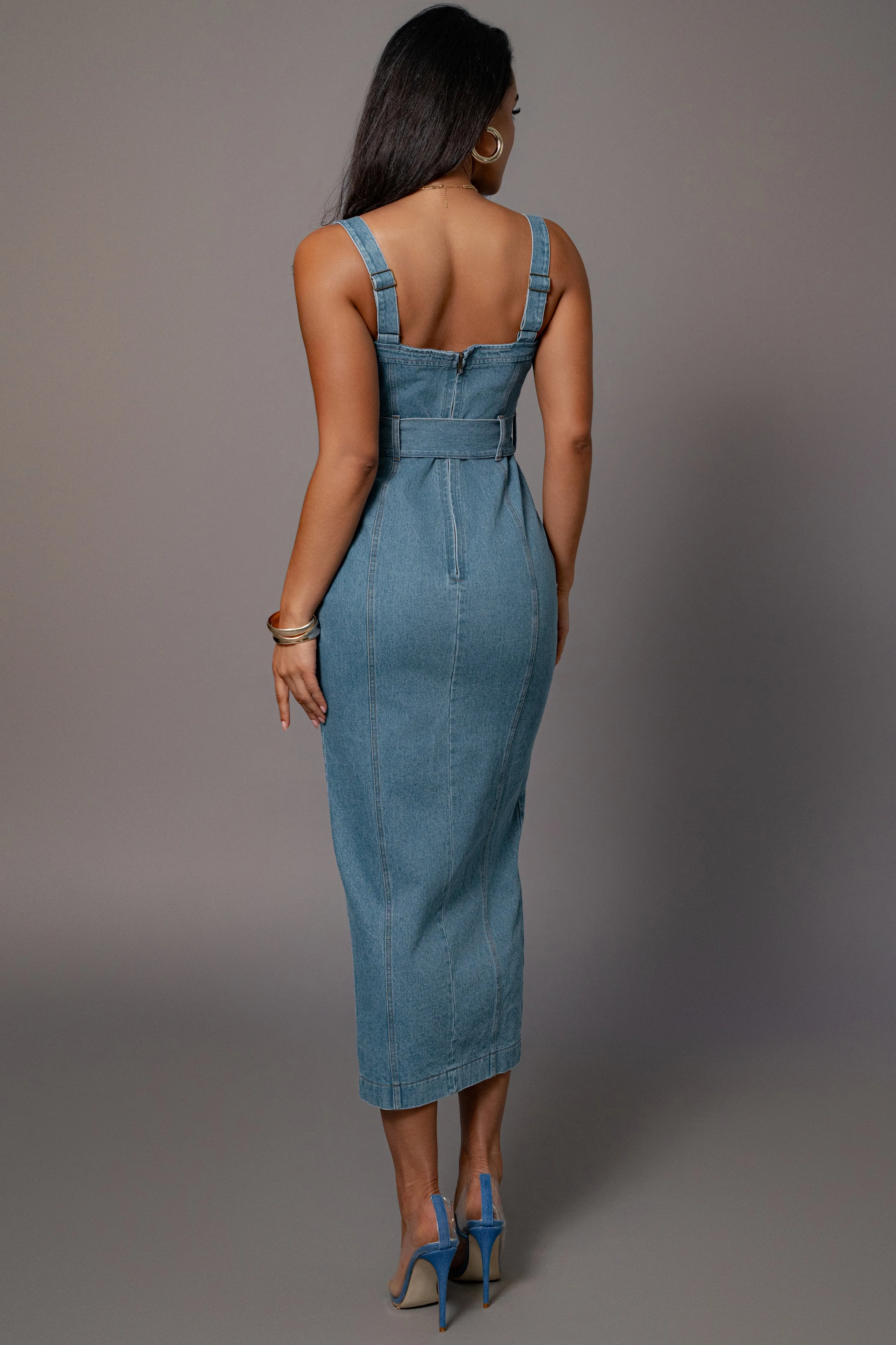 Medium Wash Celene Denim Maxi Dress