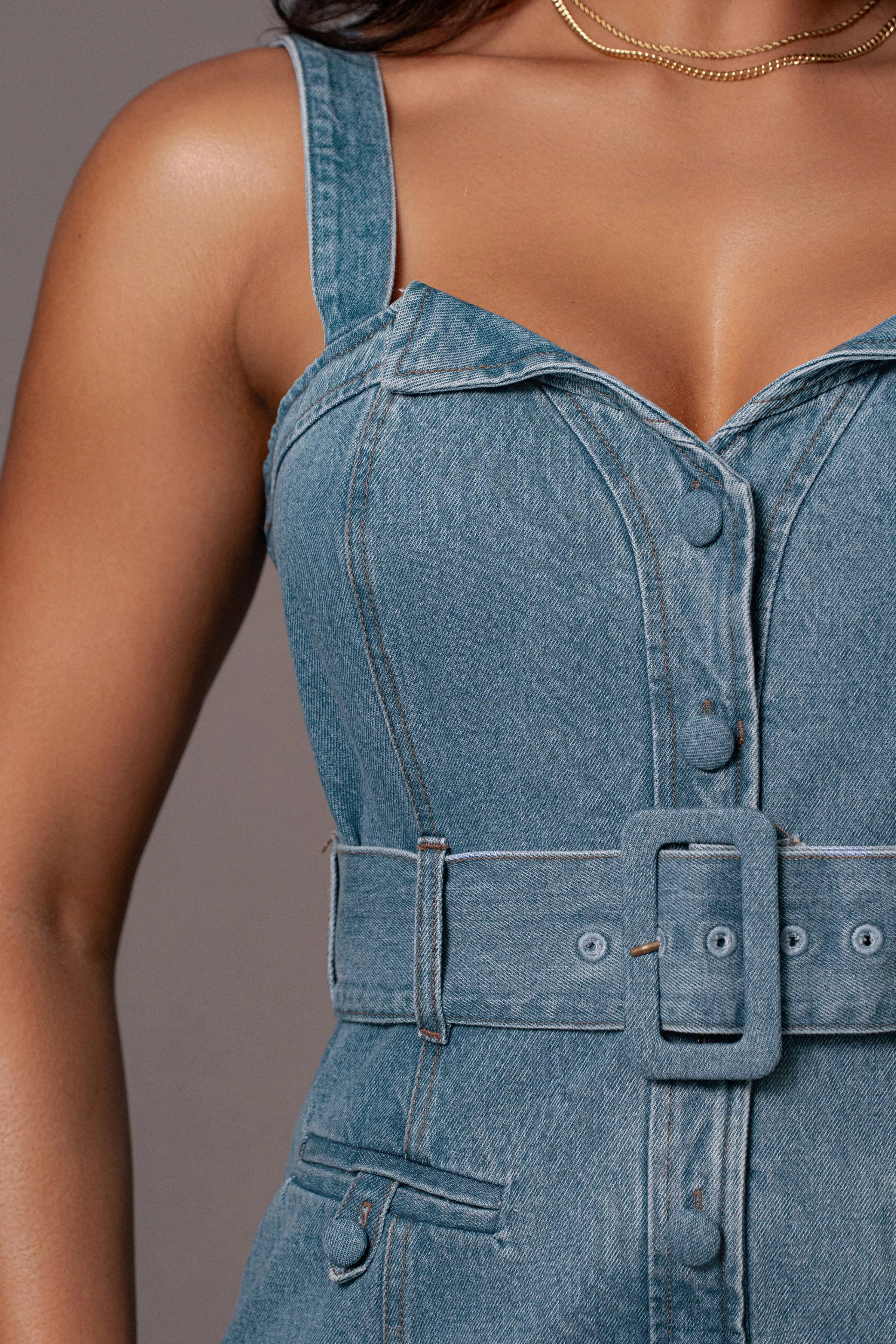 Medium Wash Celene Denim Maxi Dress