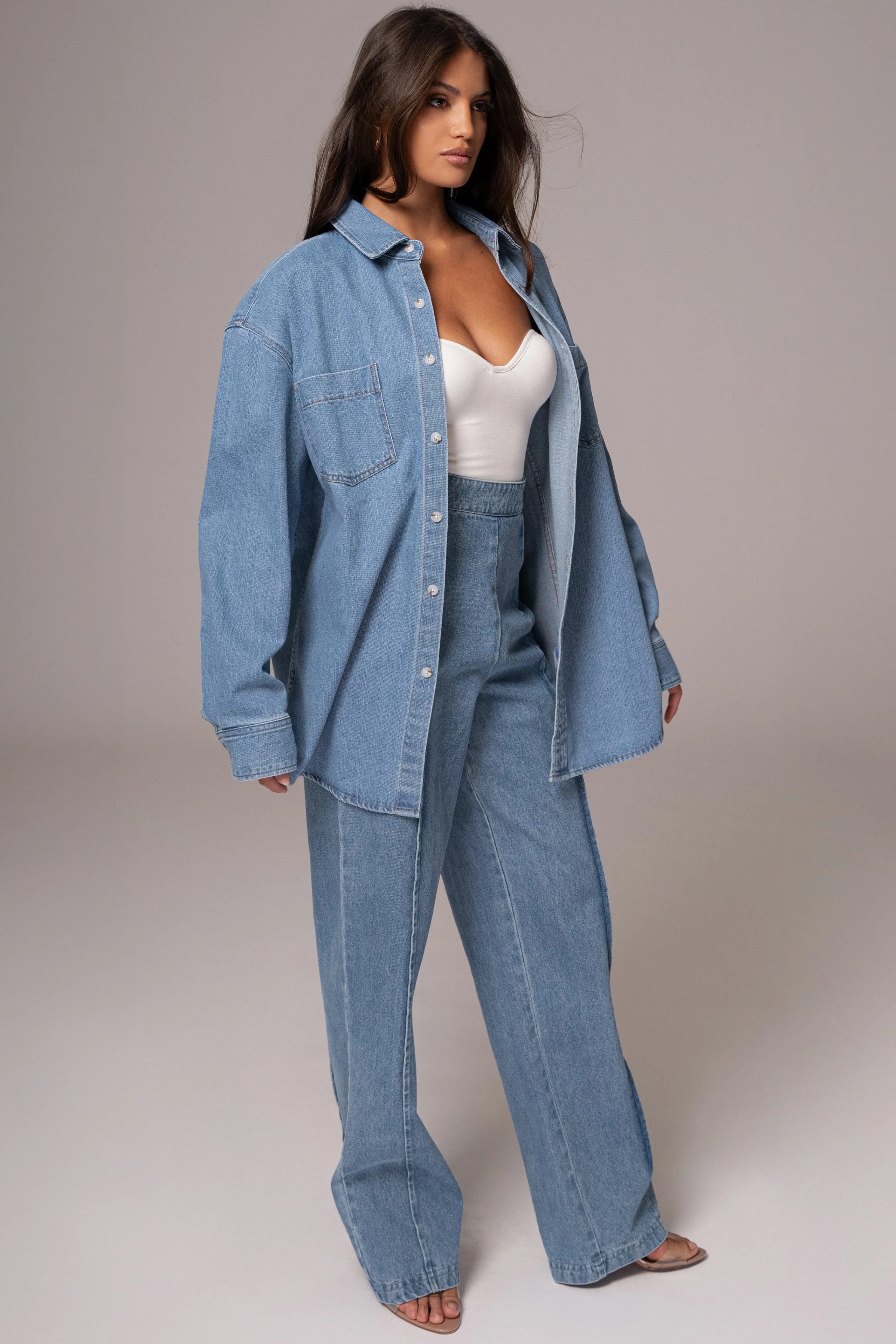 Medium Wash Denim Brandi Oversized Button Up