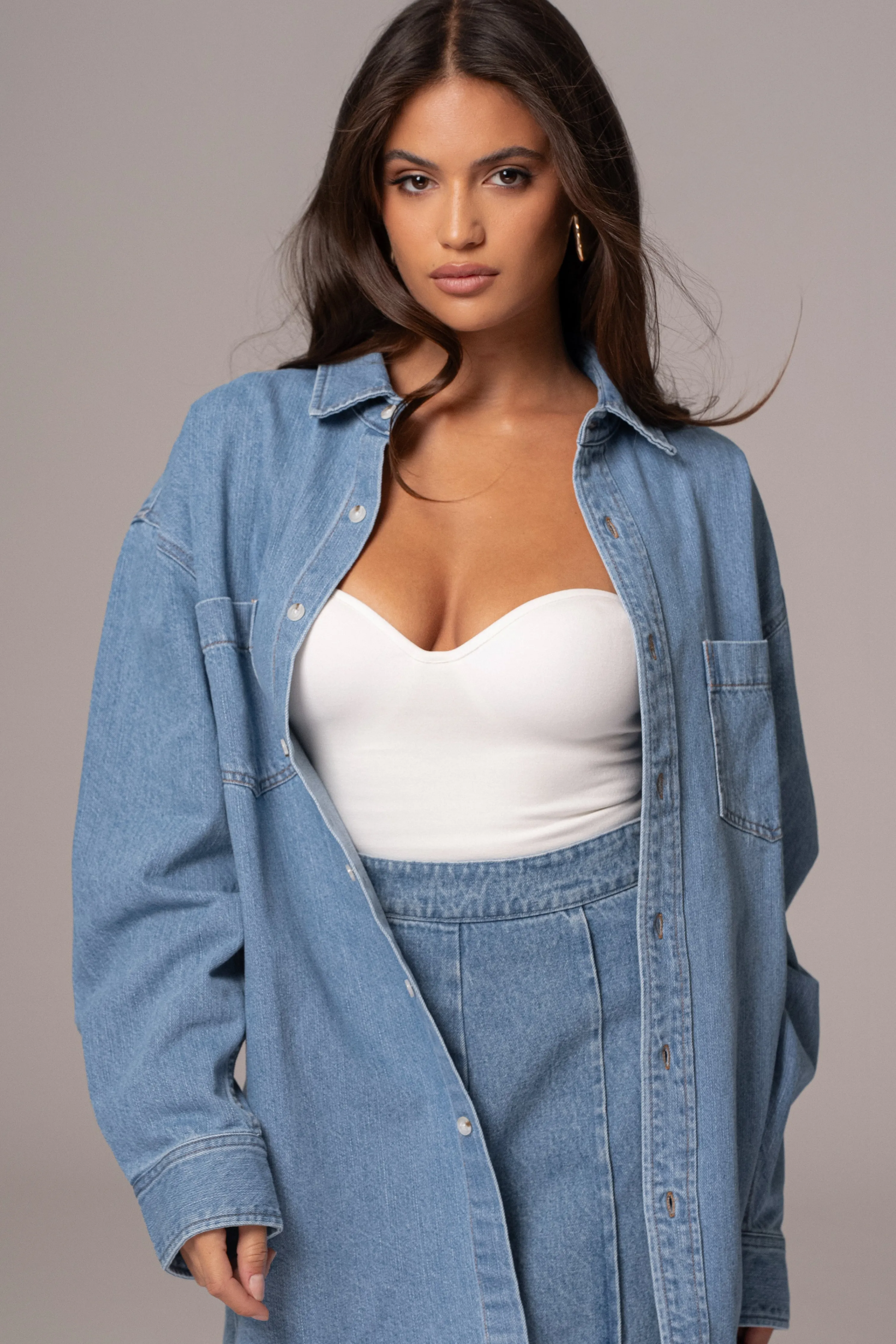 Medium Wash Denim Brandi Oversized Button Up