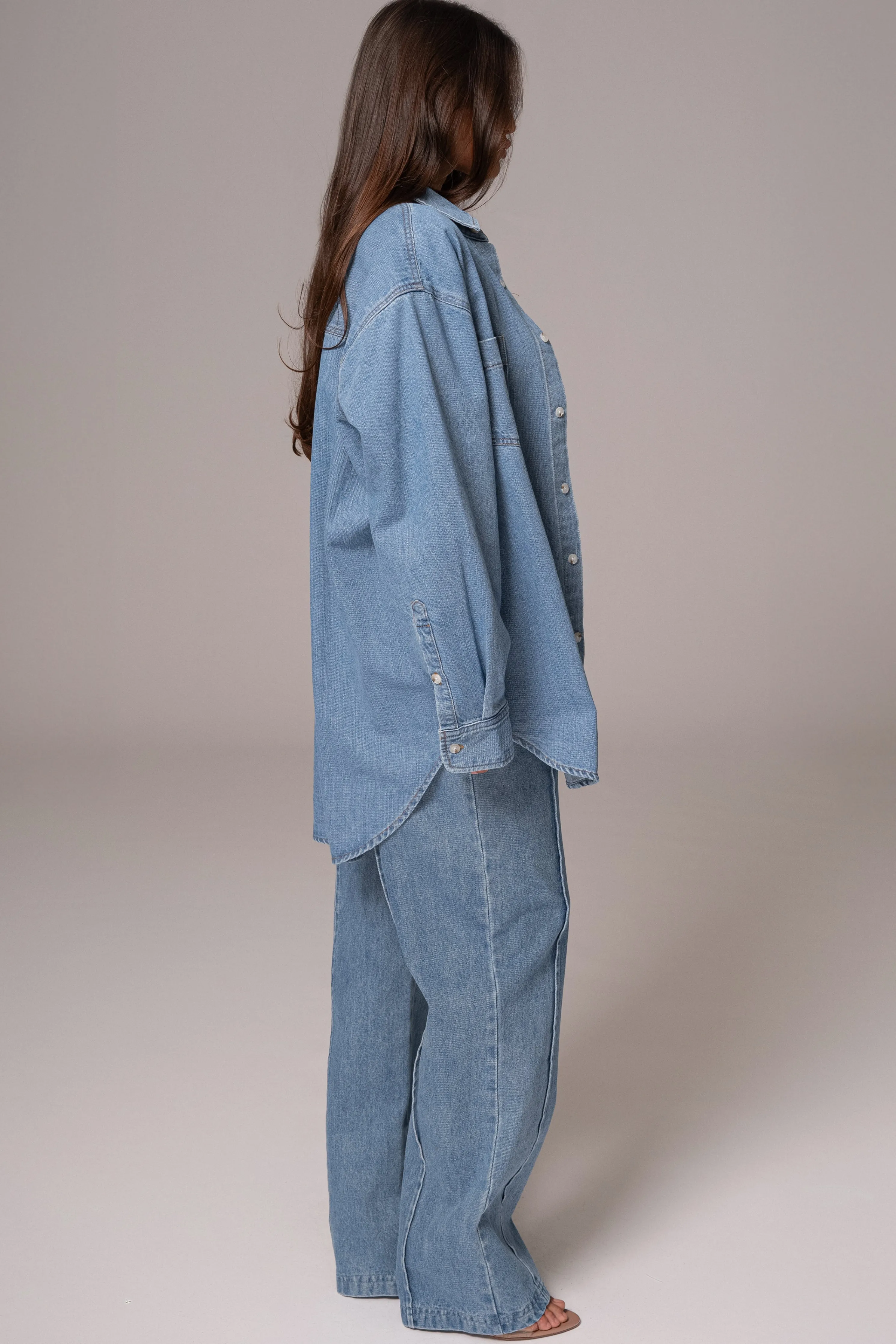 Medium Wash Denim Brandi Oversized Button Up