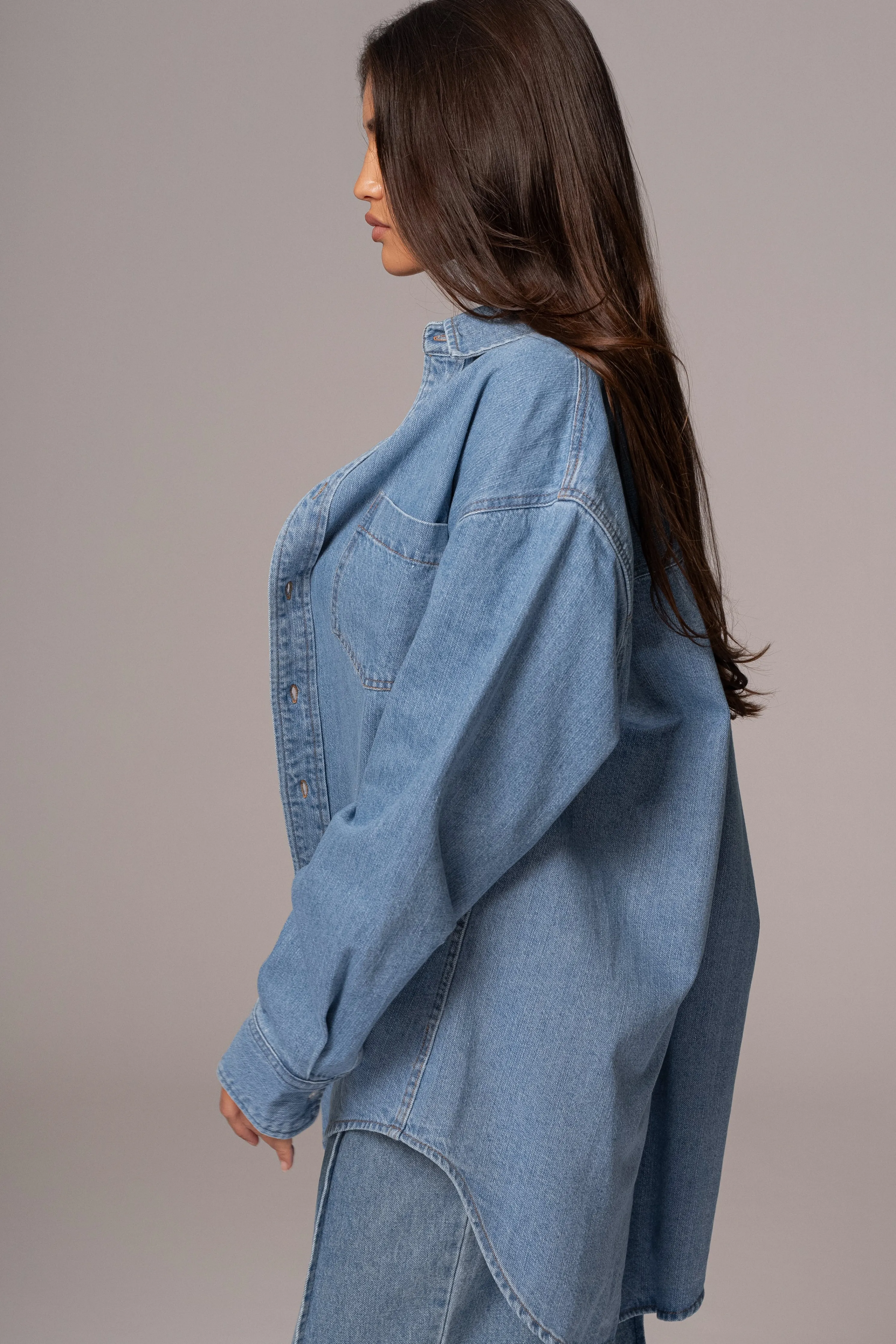 Medium Wash Denim Brandi Oversized Button Up