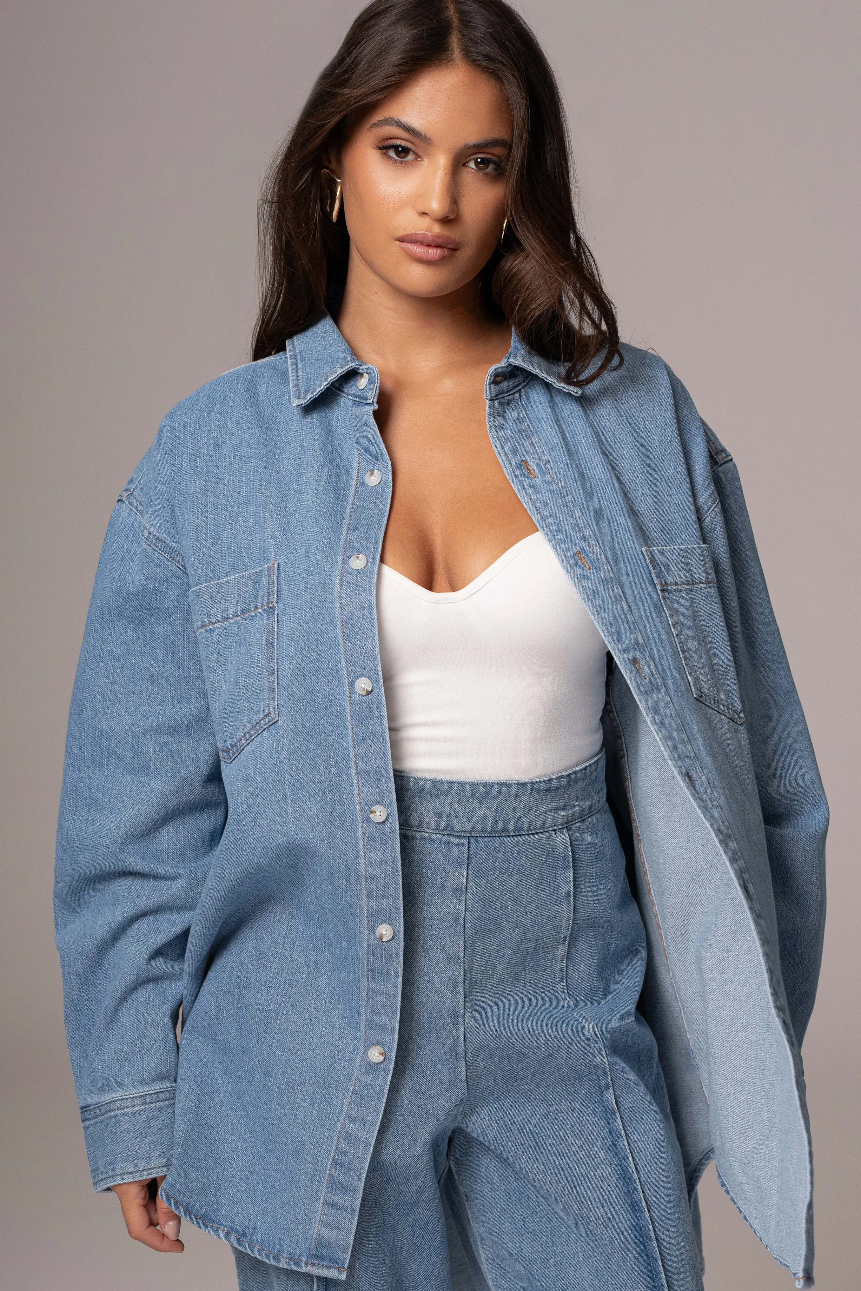 Medium Wash Denim Brandi Oversized Button Up