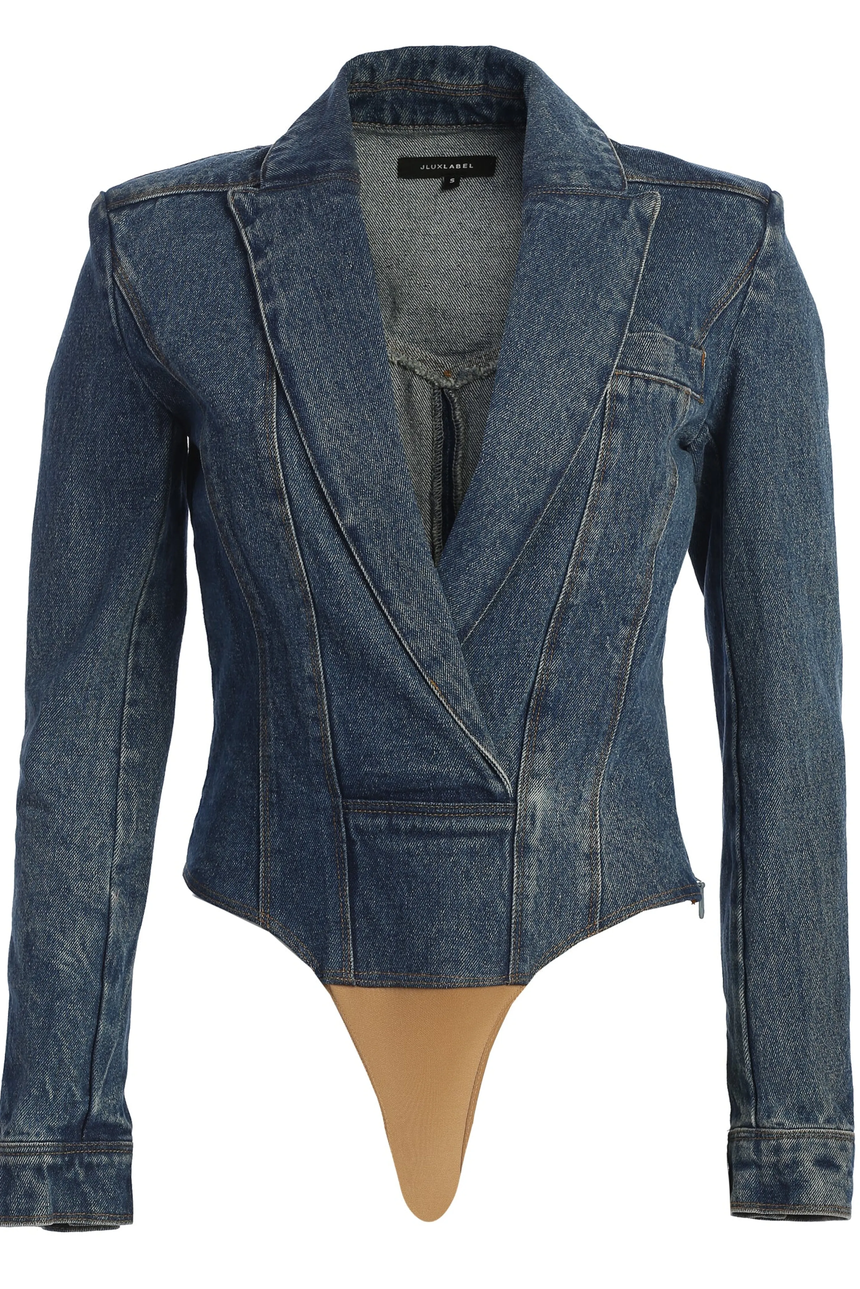 Medium Wash Dominica Structured Denim Bodysuit