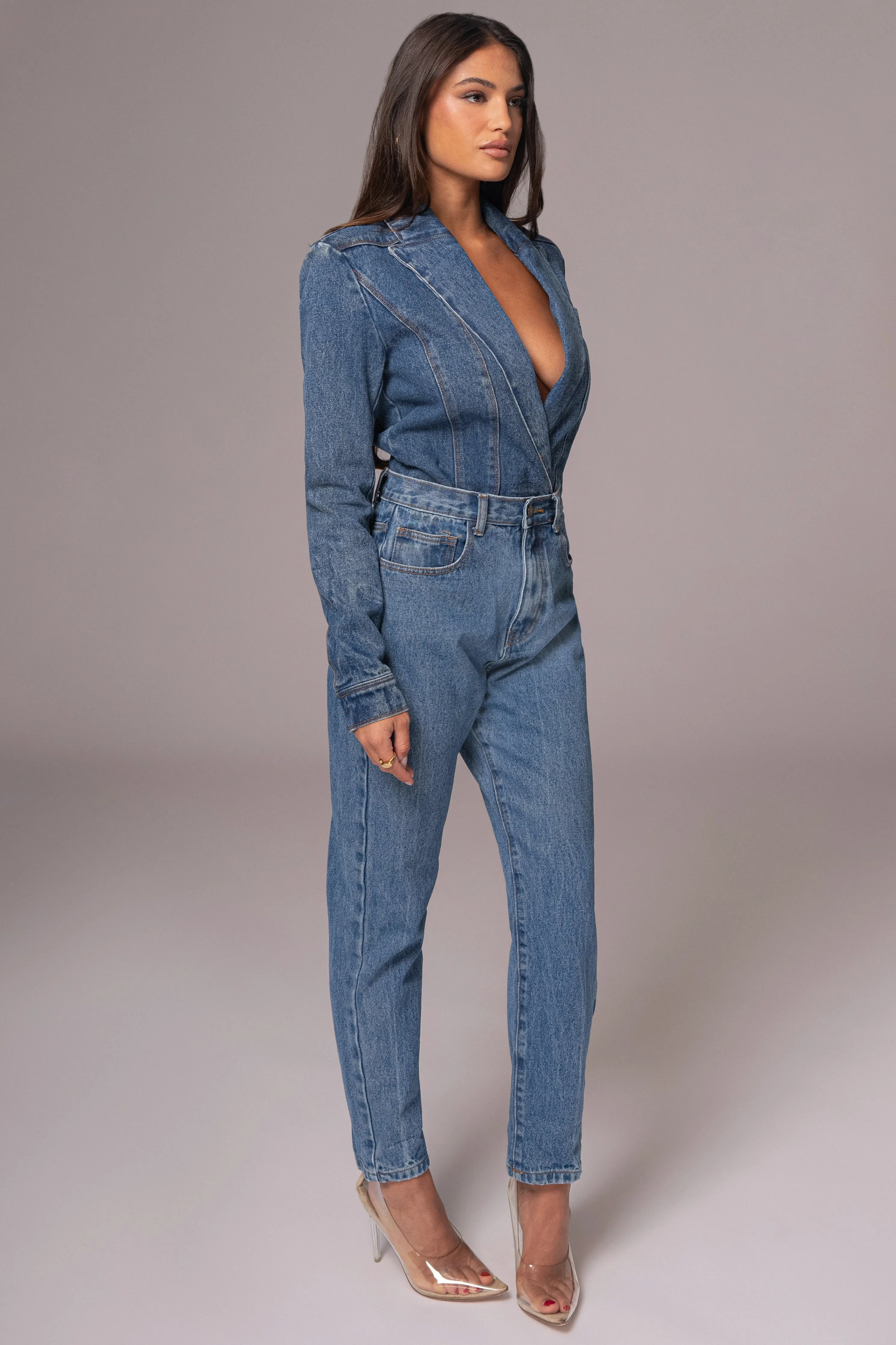 Medium Wash Dominica Structured Denim Bodysuit