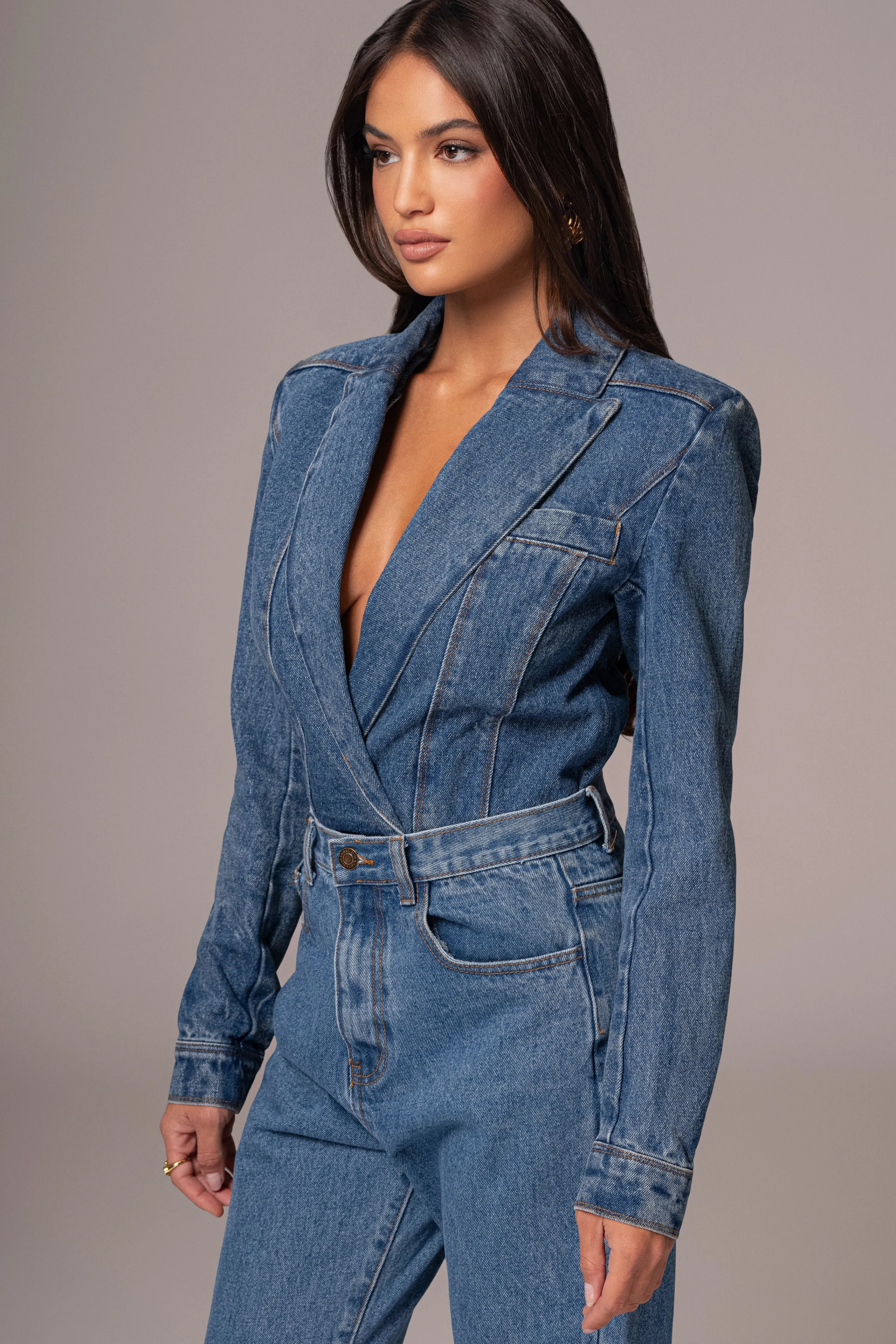Medium Wash Dominica Structured Denim Bodysuit