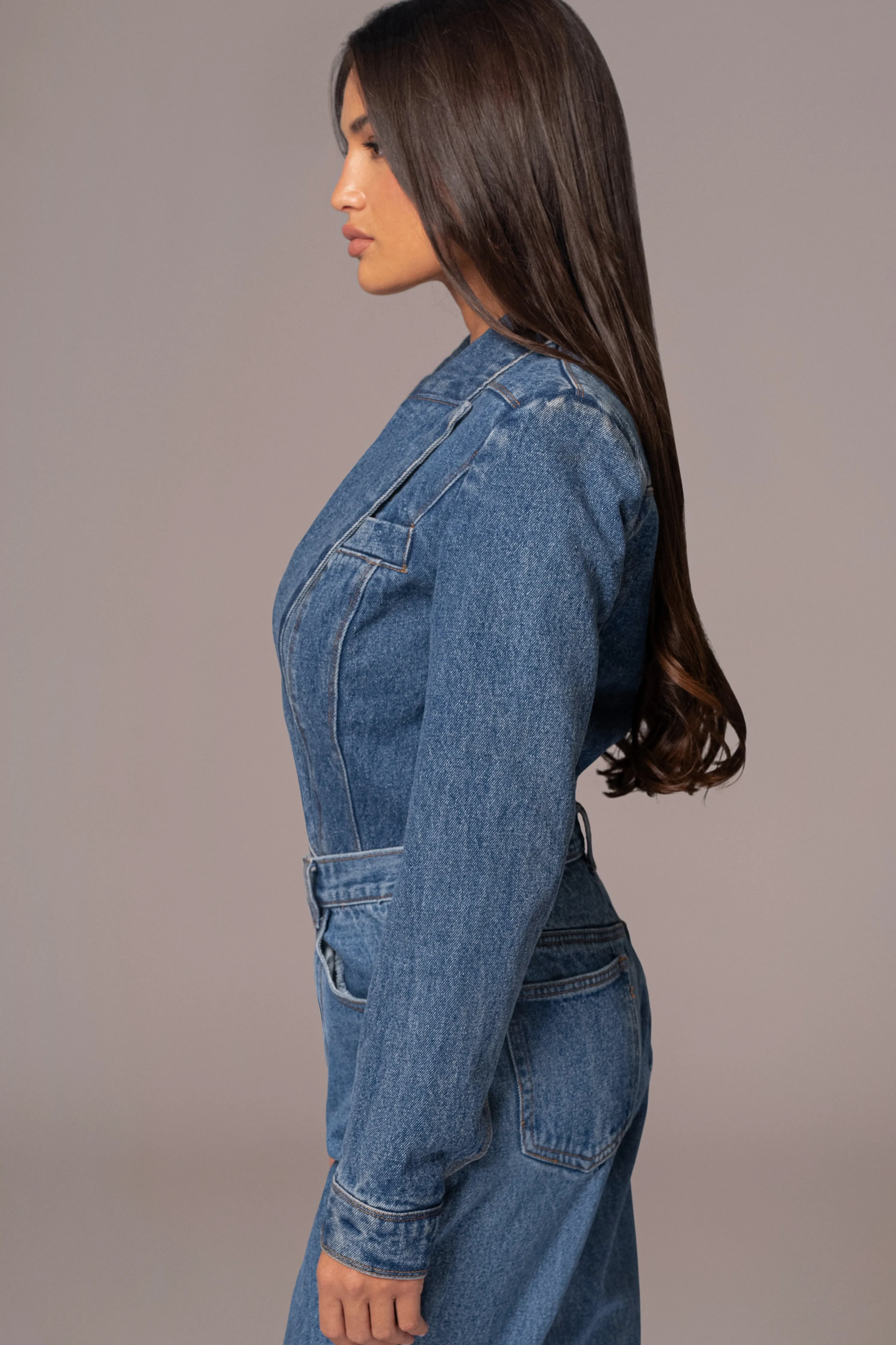 Medium Wash Dominica Structured Denim Bodysuit