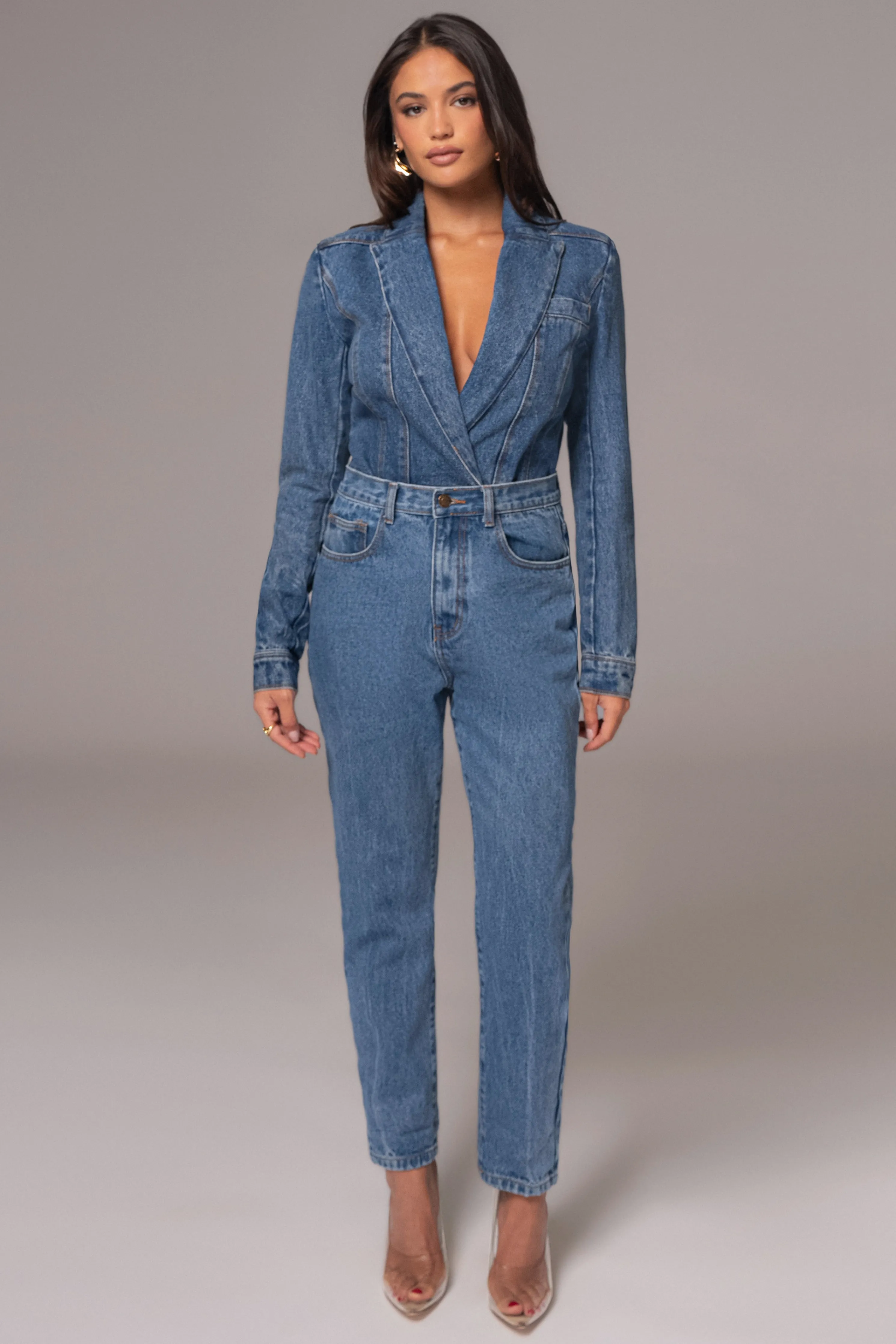 Medium Wash Dominica Structured Denim Bodysuit