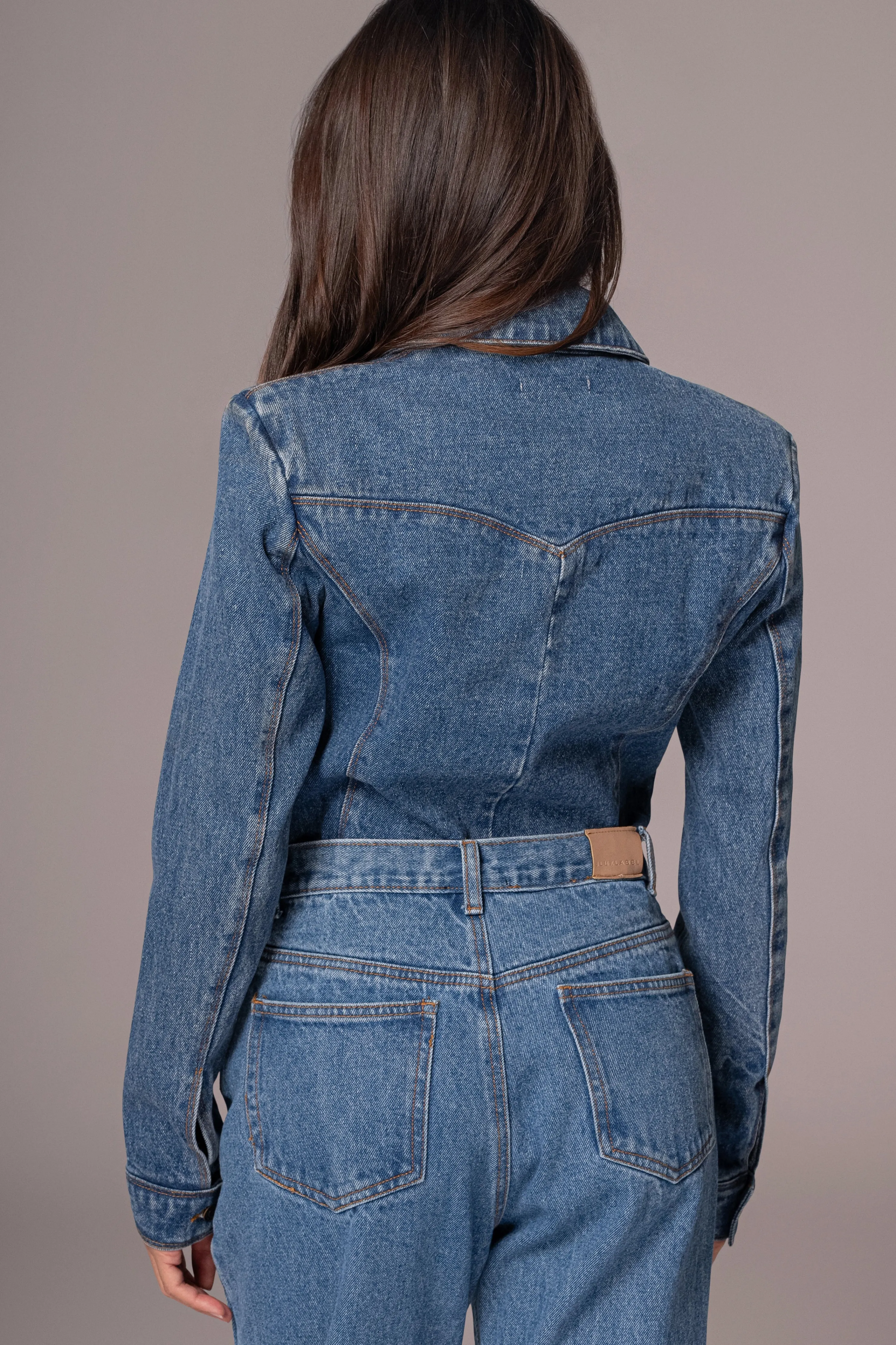 Medium Wash Dominica Structured Denim Bodysuit